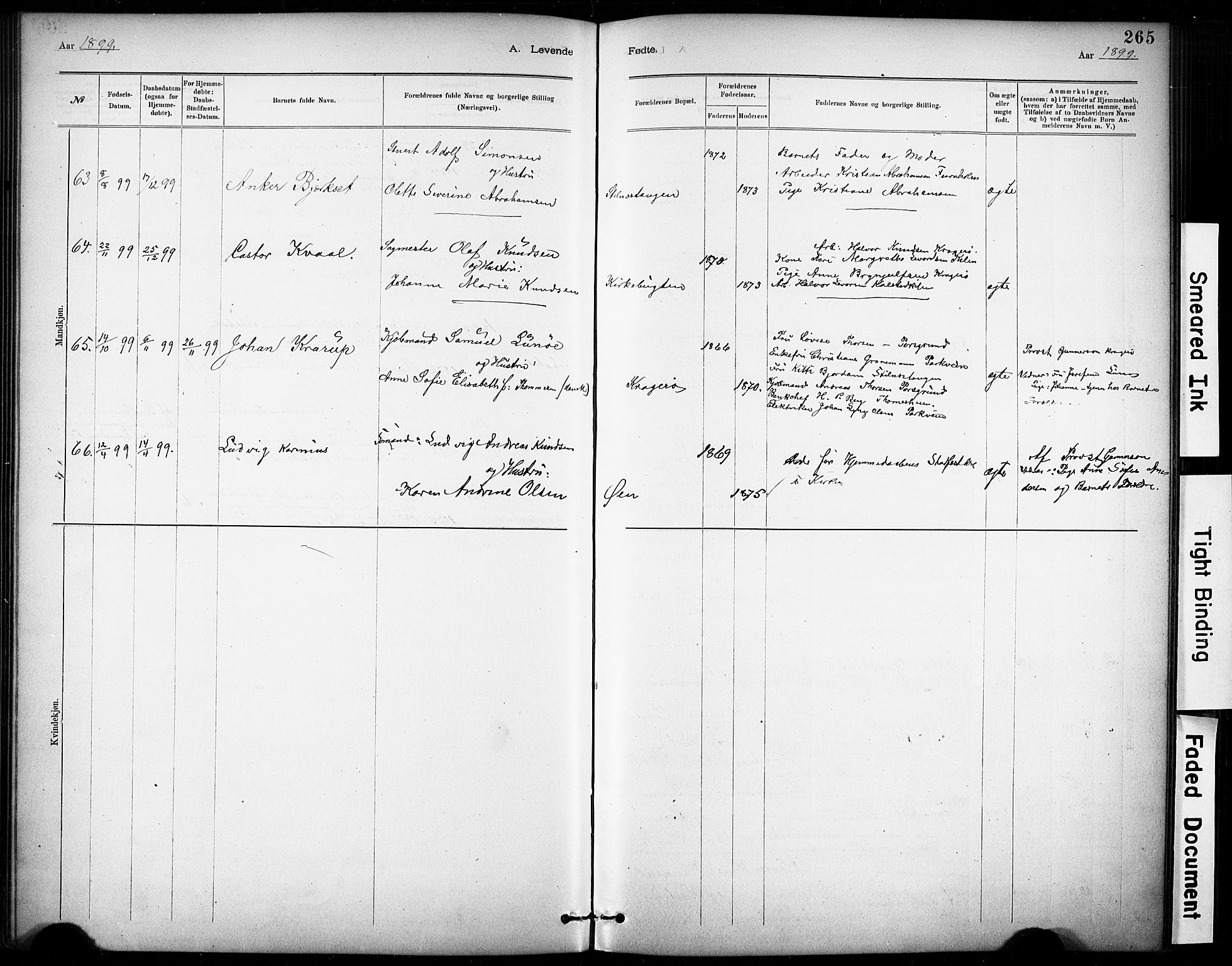 Kragerø kirkebøker, SAKO/A-278/G/Ga/L0007: Parish register (copy) no. 7, 1881-1927, p. 265