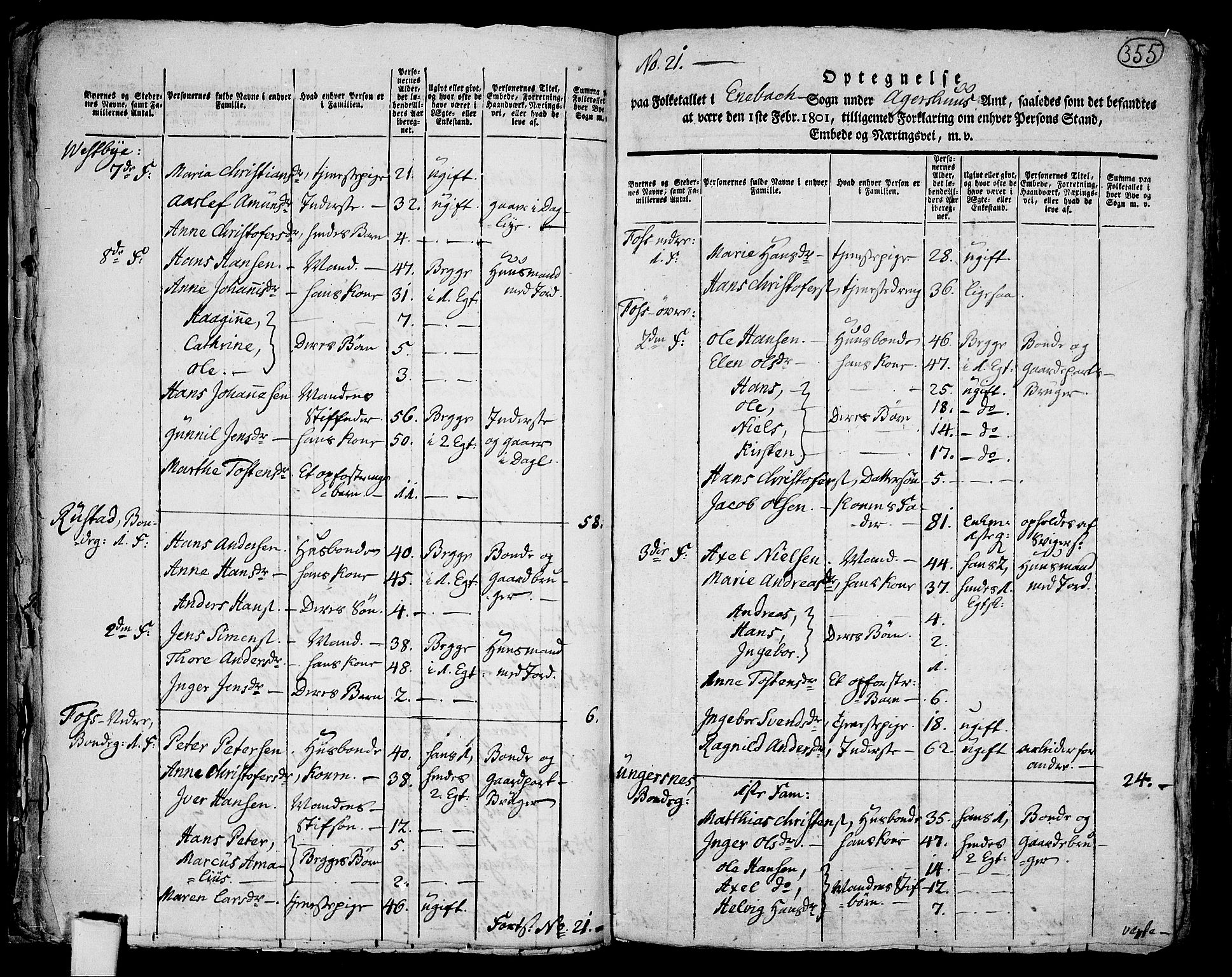 RA, 1801 census for 0229P Enebakk, 1801, p. 354b-355a