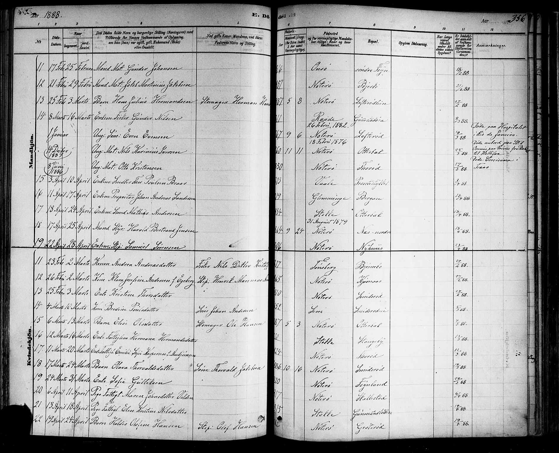 Nøtterøy kirkebøker, AV/SAKO-A-354/F/Fa/L0008: Parish register (official) no. I 8, 1878-1893, p. 356