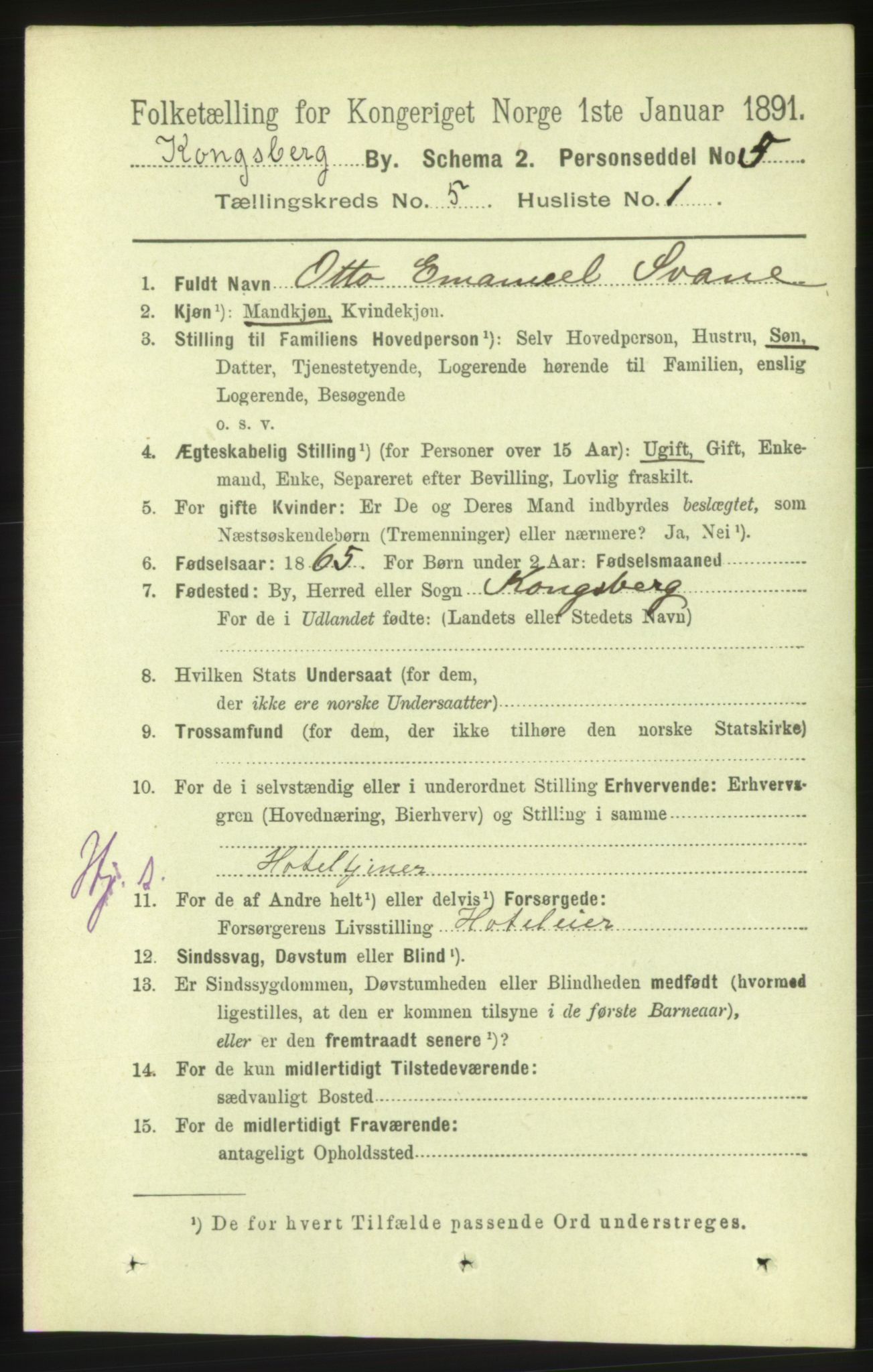 RA, 1891 census for 0604 Kongsberg, 1891, p. 4143