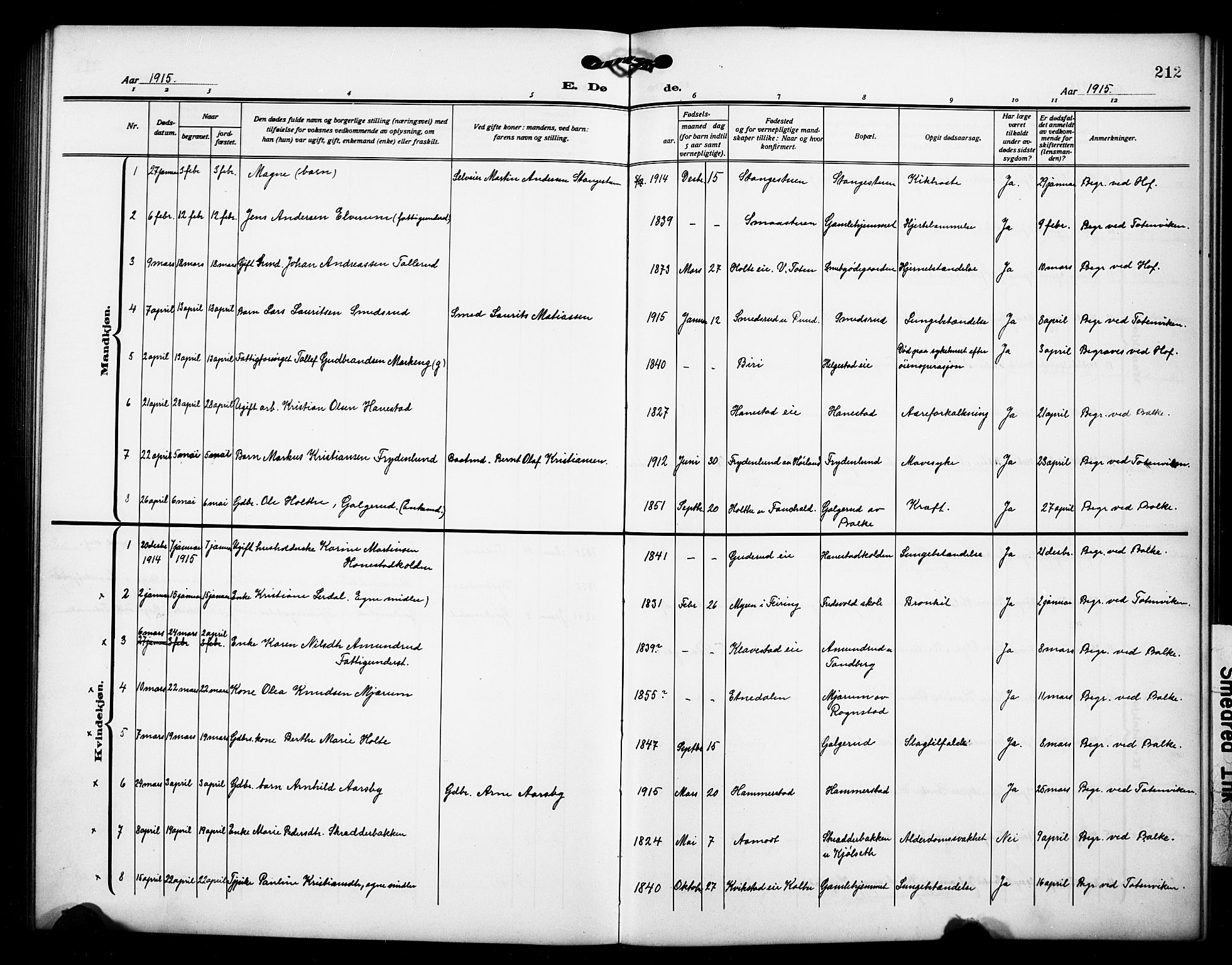 Østre Toten prestekontor, AV/SAH-PREST-104/H/Ha/Hab/L0008: Parish register (copy) no. 8, 1913-1929, p. 212