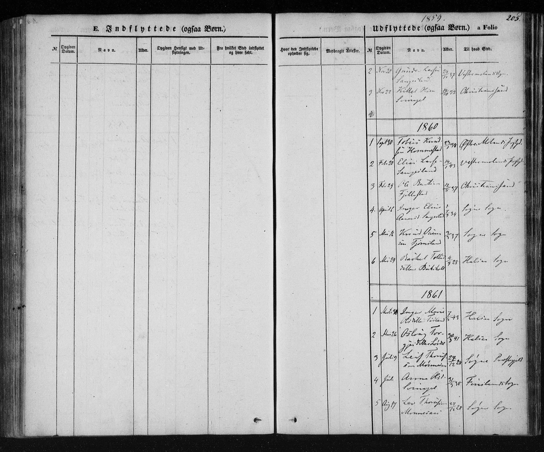 Holum sokneprestkontor, SAK/1111-0022/F/Fa/Fab/L0005: Parish register (official) no. A 5, 1847-1874, p. 205