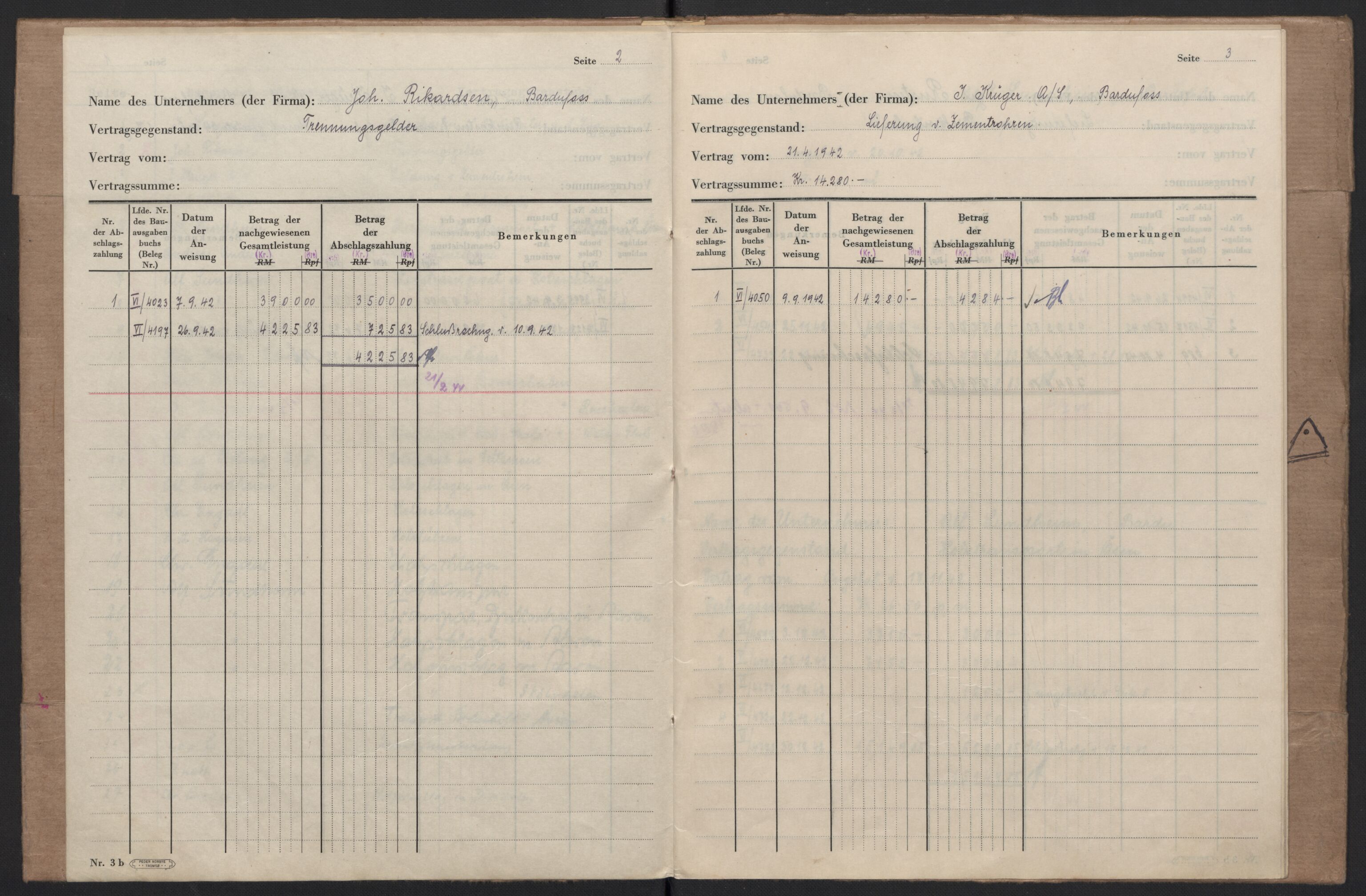 Tyske arkiver, Organisation Todt (OT), Einsatzgruppe Wiking, AV/RA-RAFA-2188/2/F/Fg/Fgb/L0005: Bltg. L.W. Bardufoss: Diverse regnskapsbøker, 1940