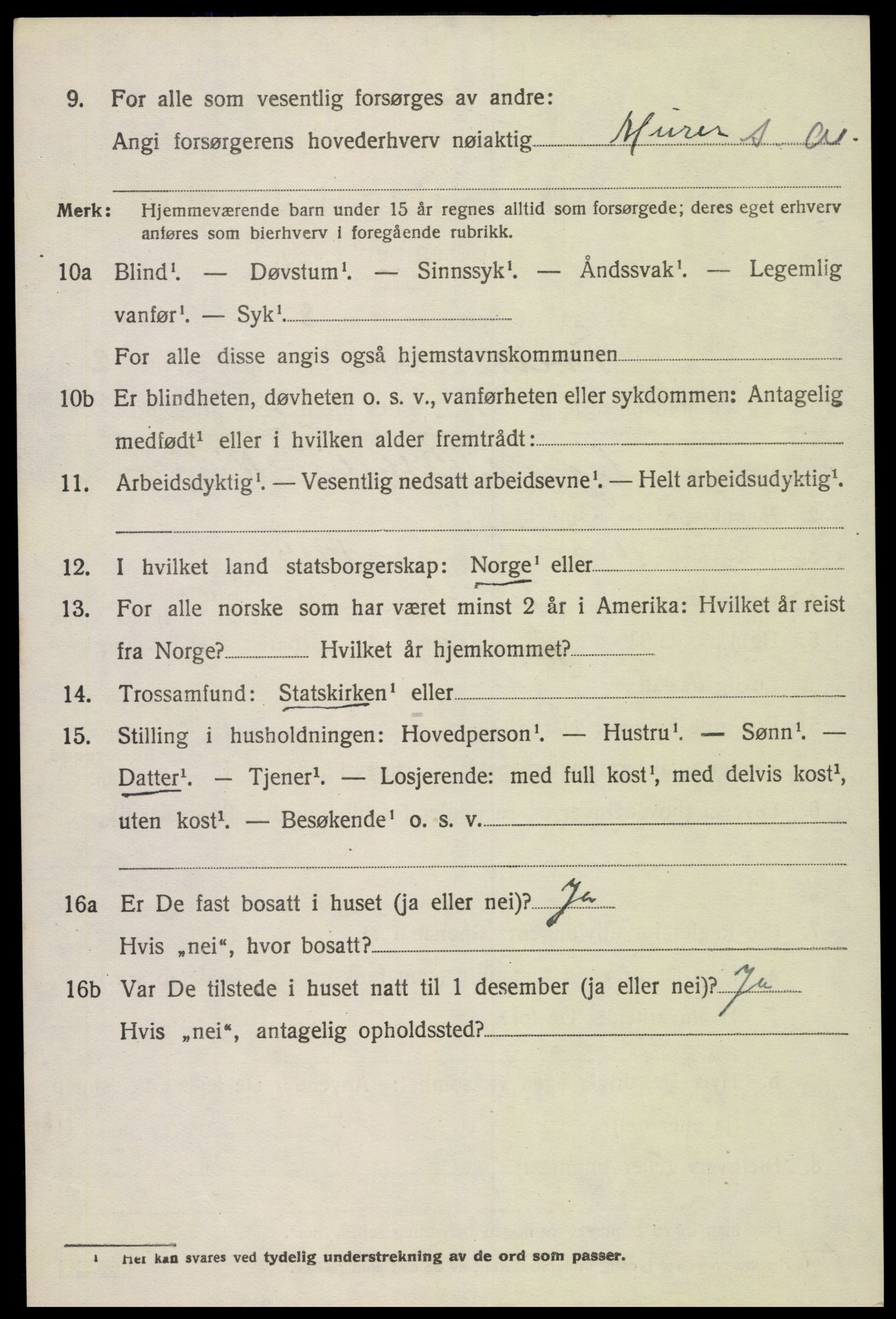 SAK, 1920 census for Tveit, 1920, p. 1485