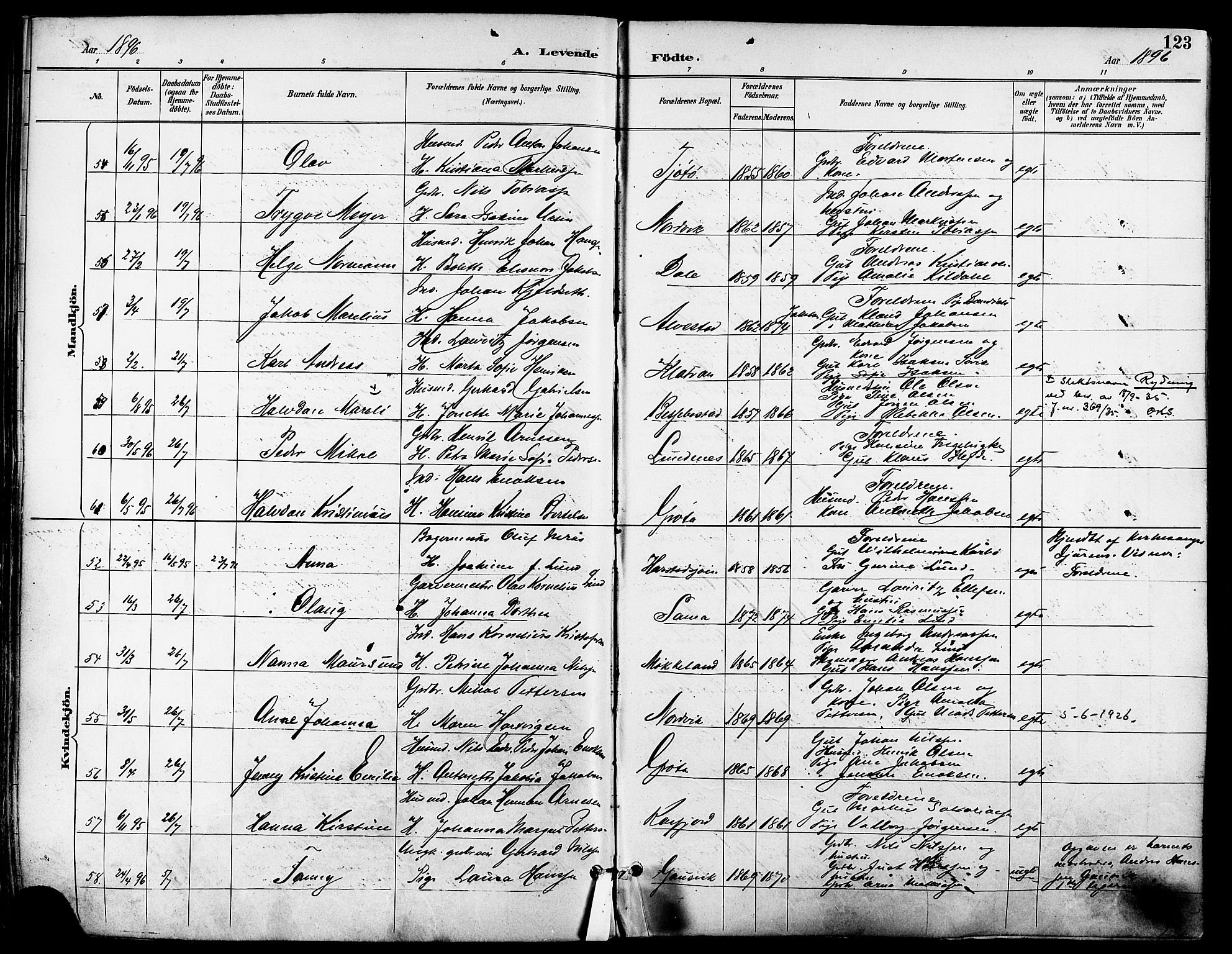 Trondenes sokneprestkontor, SATØ/S-1319/H/Ha/L0016kirke: Parish register (official) no. 16, 1890-1898, p. 123