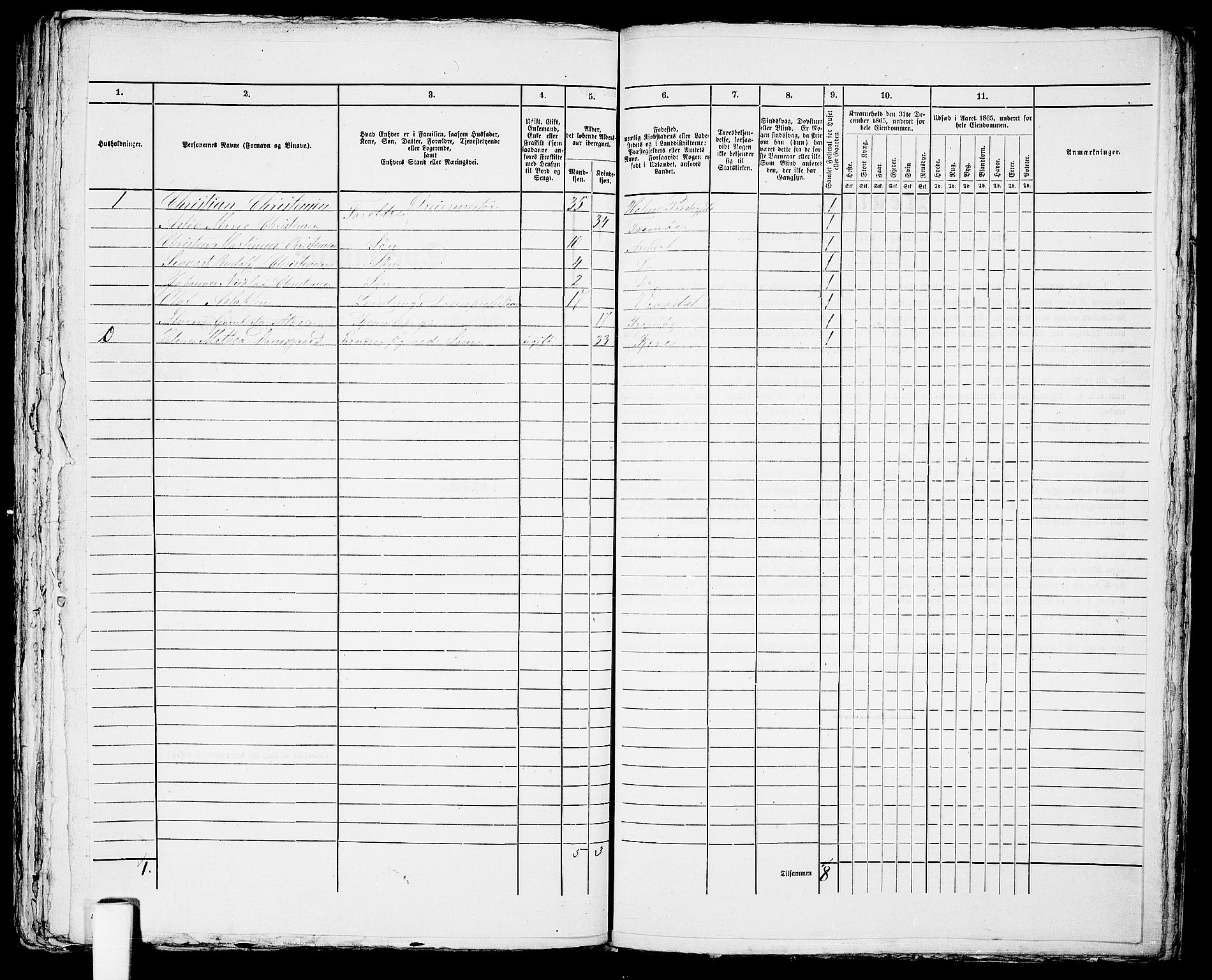 RA, 1865 census for Arendal, 1865, p. 316