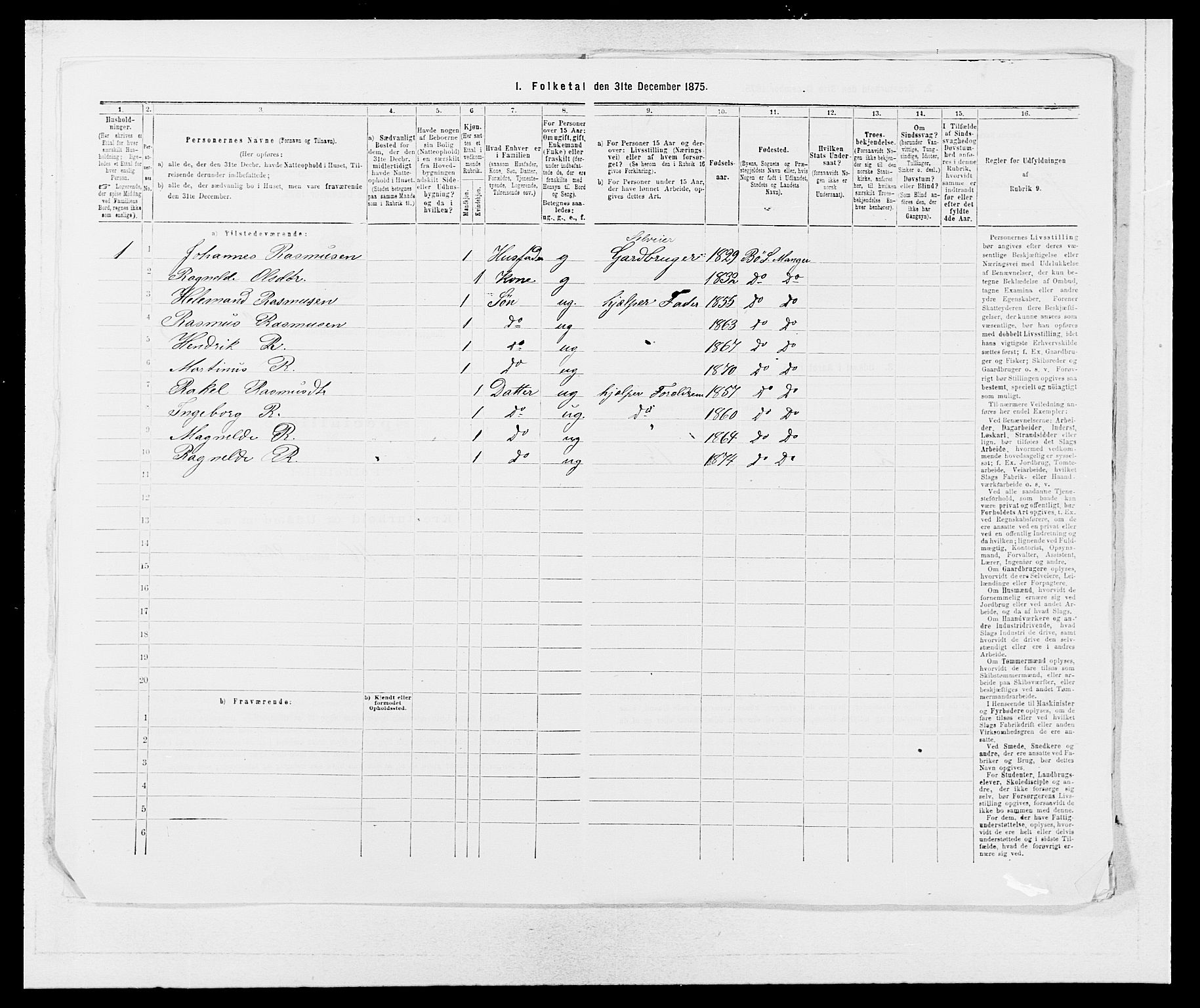 SAB, 1875 census for 1261P Manger, 1875, p. 384