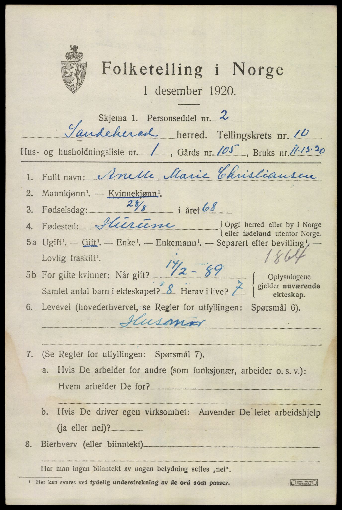 SAKO, 1920 census for Sandeherred, 1920, p. 14694