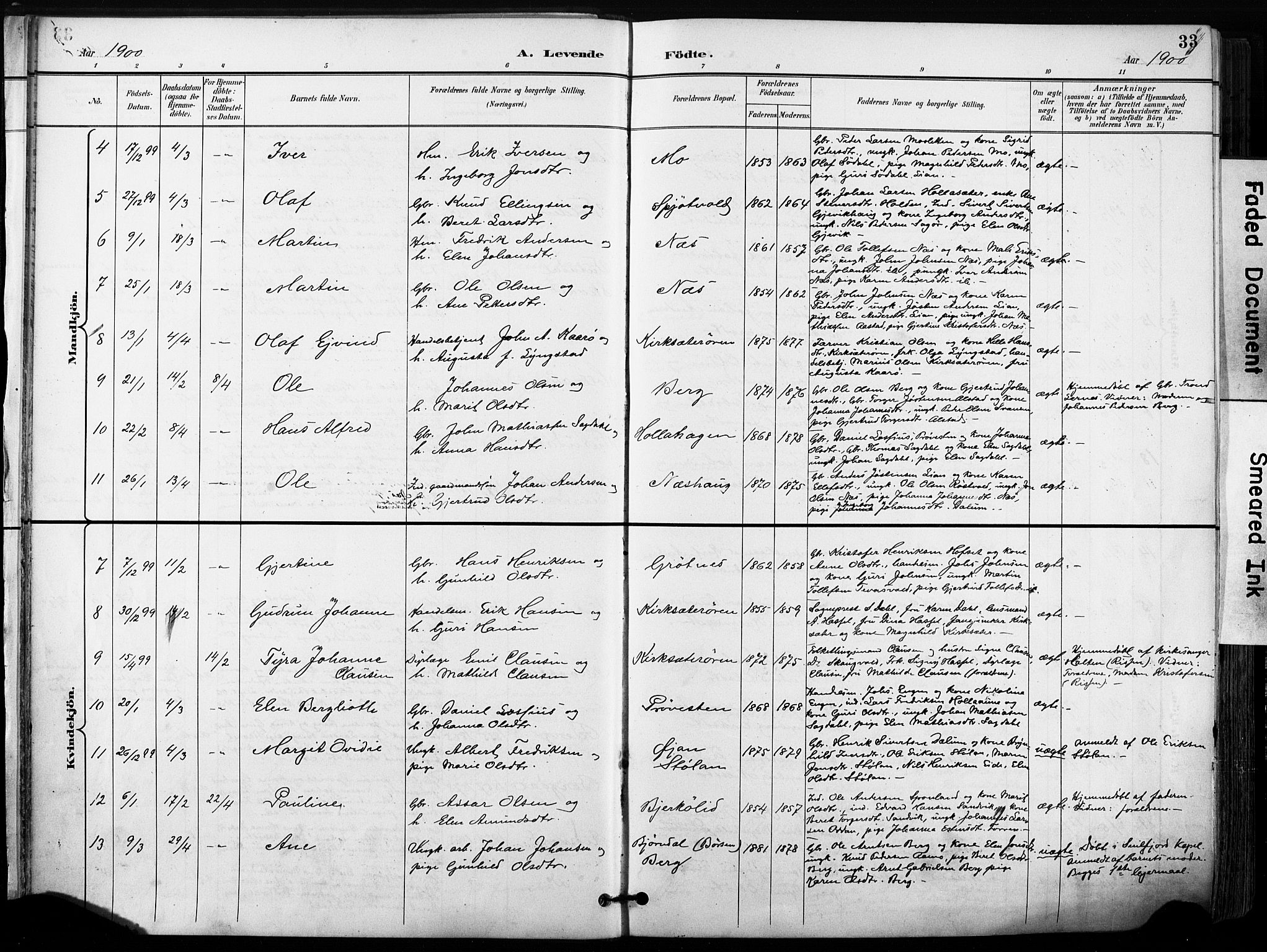 Ministerialprotokoller, klokkerbøker og fødselsregistre - Sør-Trøndelag, AV/SAT-A-1456/630/L0497: Parish register (official) no. 630A10, 1896-1910, p. 33