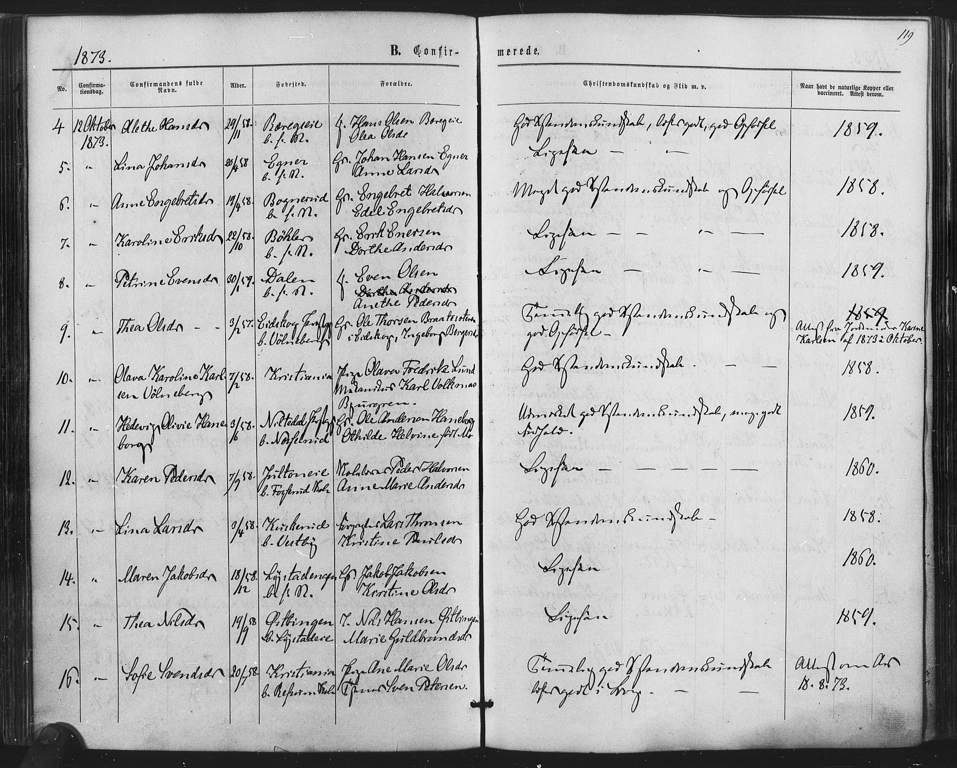 Sørum prestekontor Kirkebøker, AV/SAO-A-10303/F/Fa/L0006: Parish register (official) no. I 6, 1864-1877, p. 119