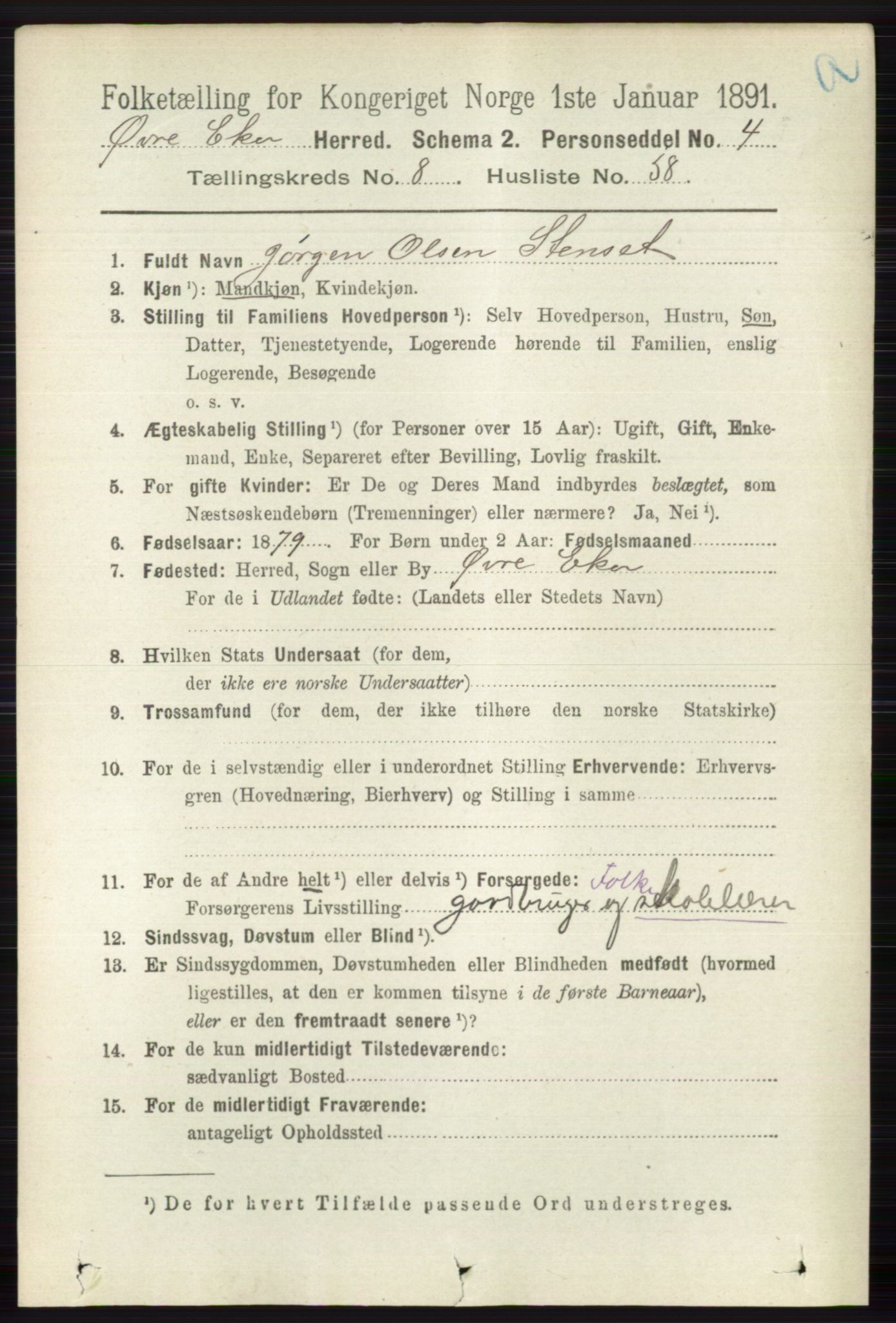 RA, 1891 census for 0624 Øvre Eiker, 1891, p. 3569