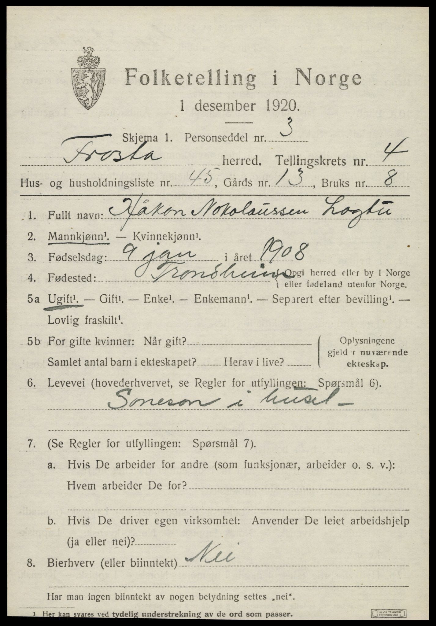 SAT, 1920 census for Frosta, 1920, p. 5232