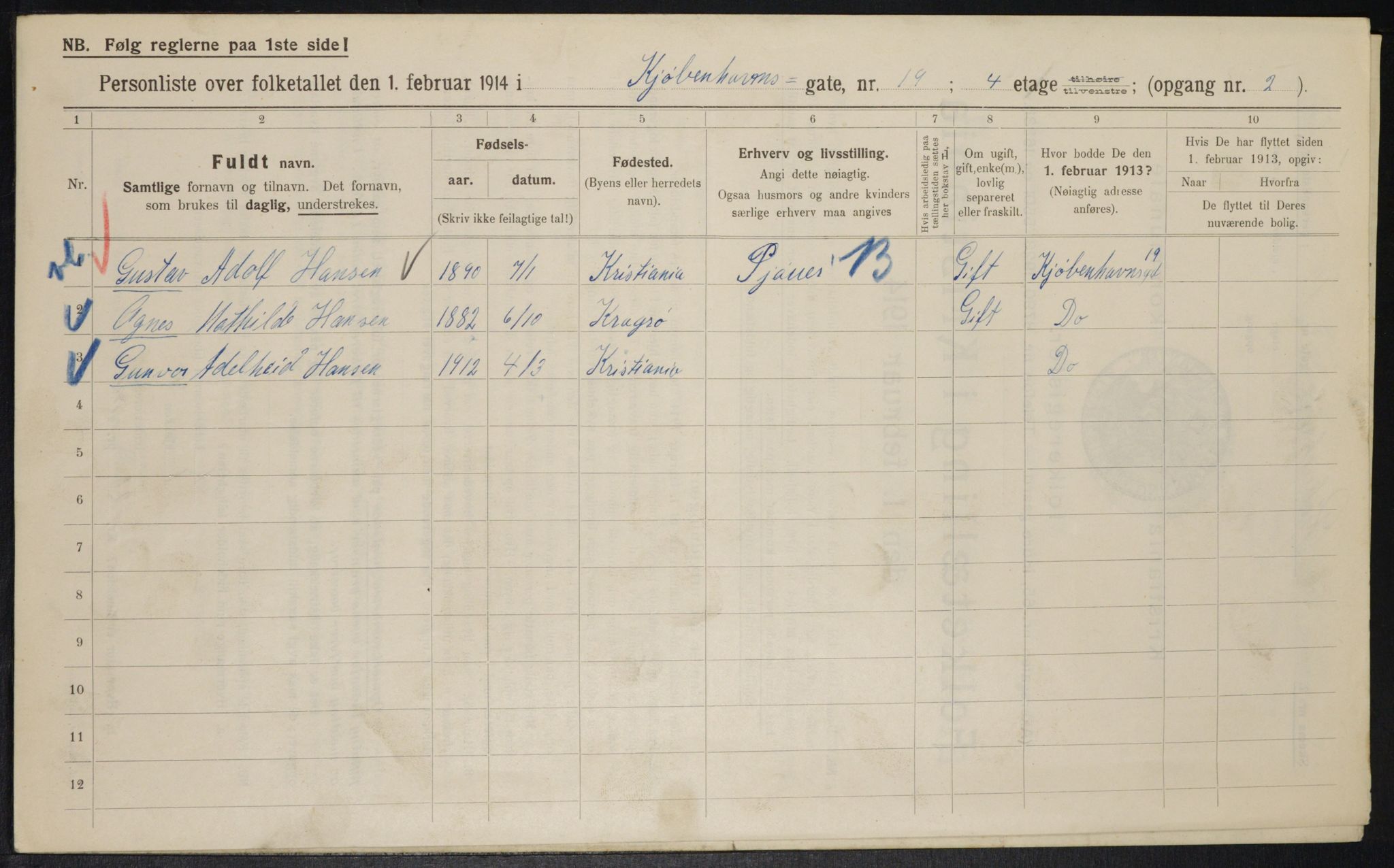 OBA, Municipal Census 1914 for Kristiania, 1914, p. 55195