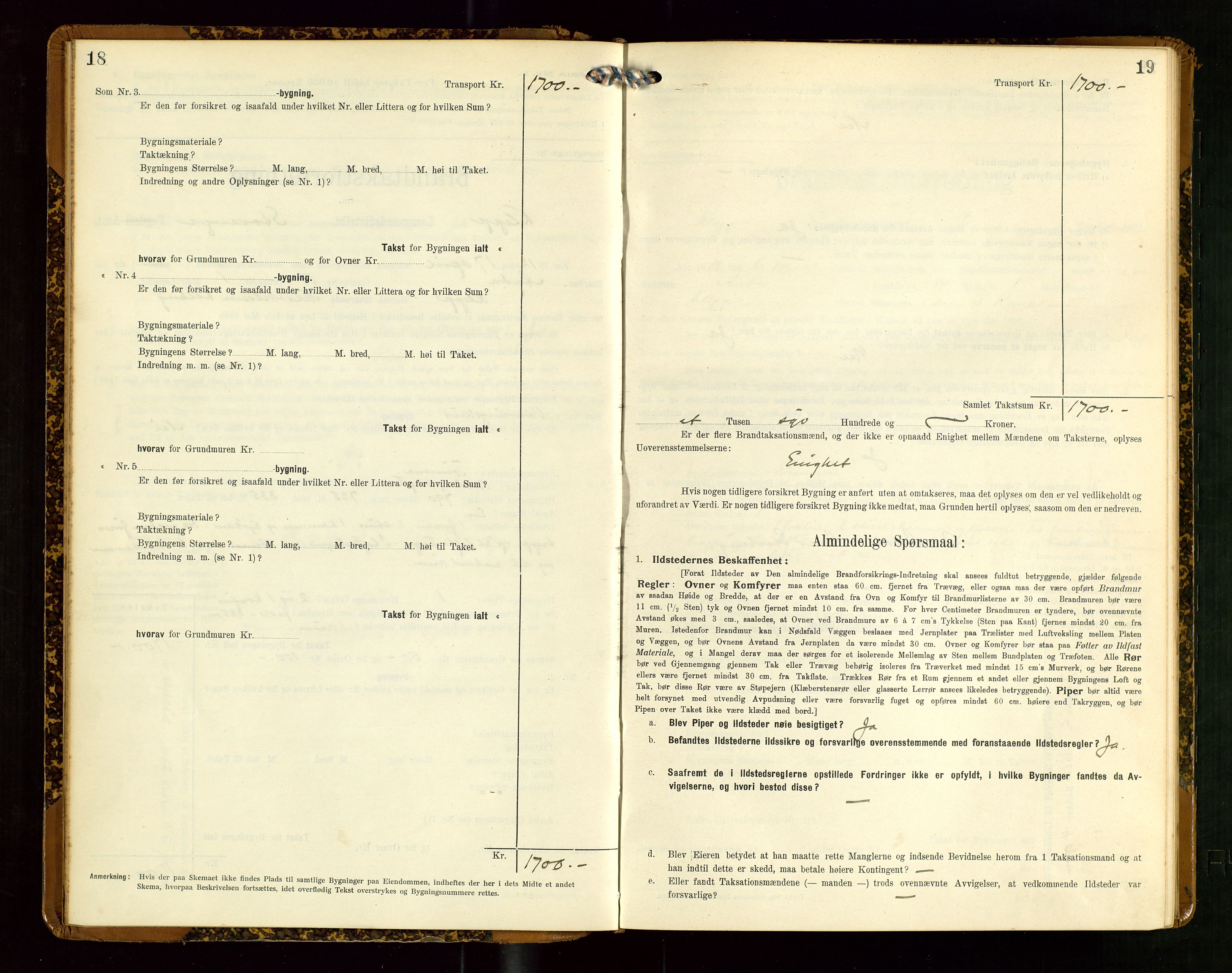 Klepp lensmannskontor, AV/SAST-A-100163/Goc/L0007: "Brandtaxationsprotokol" m/register, 1911-1915, p. 18-19