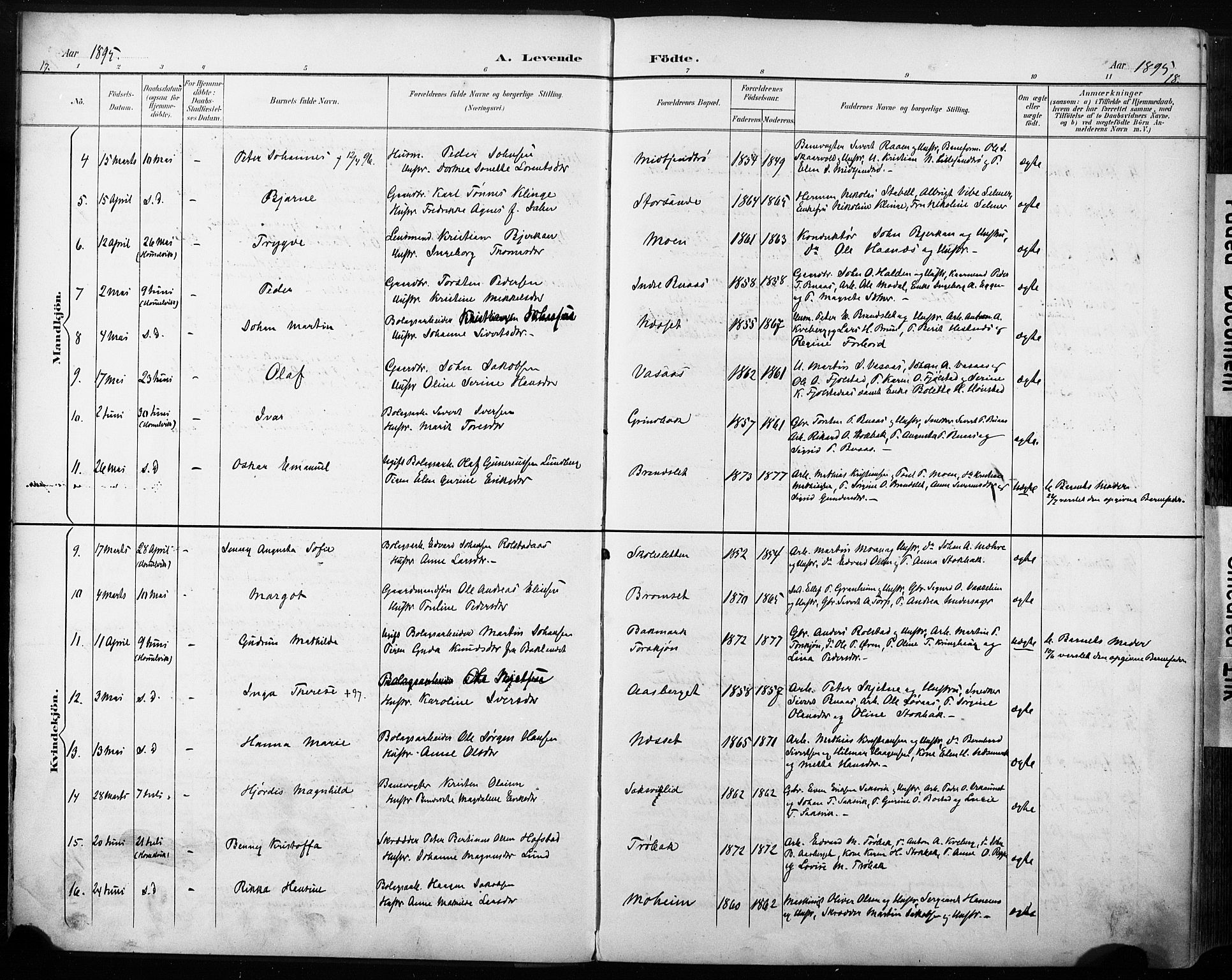 Ministerialprotokoller, klokkerbøker og fødselsregistre - Sør-Trøndelag, SAT/A-1456/616/L0411: Parish register (official) no. 616A08, 1894-1906, p. 17-18
