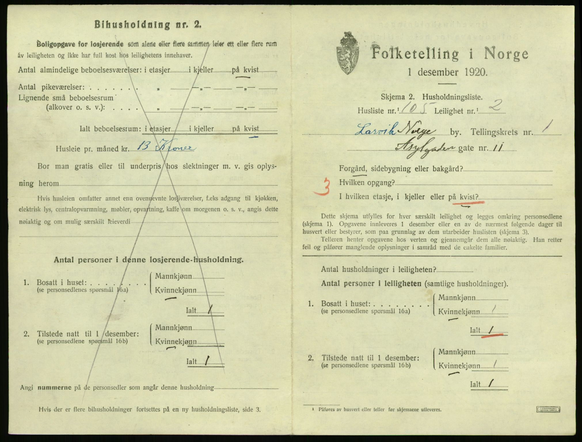 SAKO, 1920 census for Larvik, 1920, p. 3406