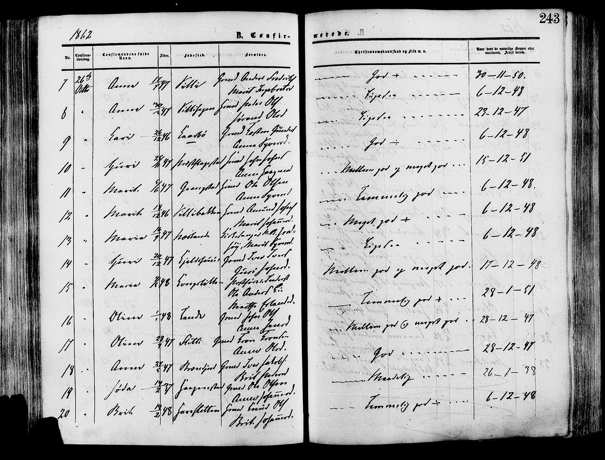 Lesja prestekontor, SAH/PREST-068/H/Ha/Haa/L0008: Parish register (official) no. 8, 1854-1880, p. 243