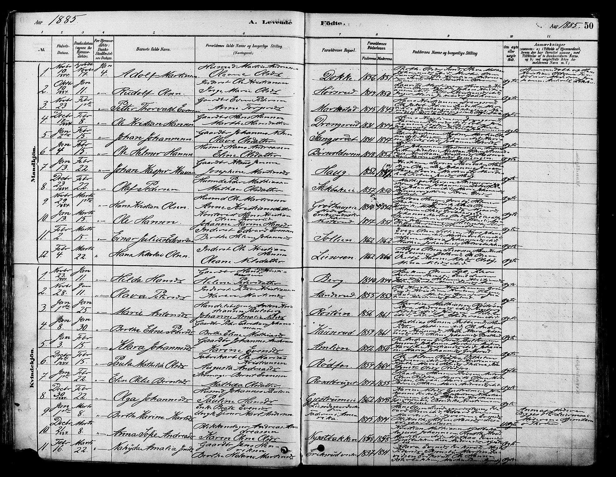 Vestre Toten prestekontor, SAH/PREST-108/H/Ha/Haa/L0009: Parish register (official) no. 9, 1878-1894, p. 50