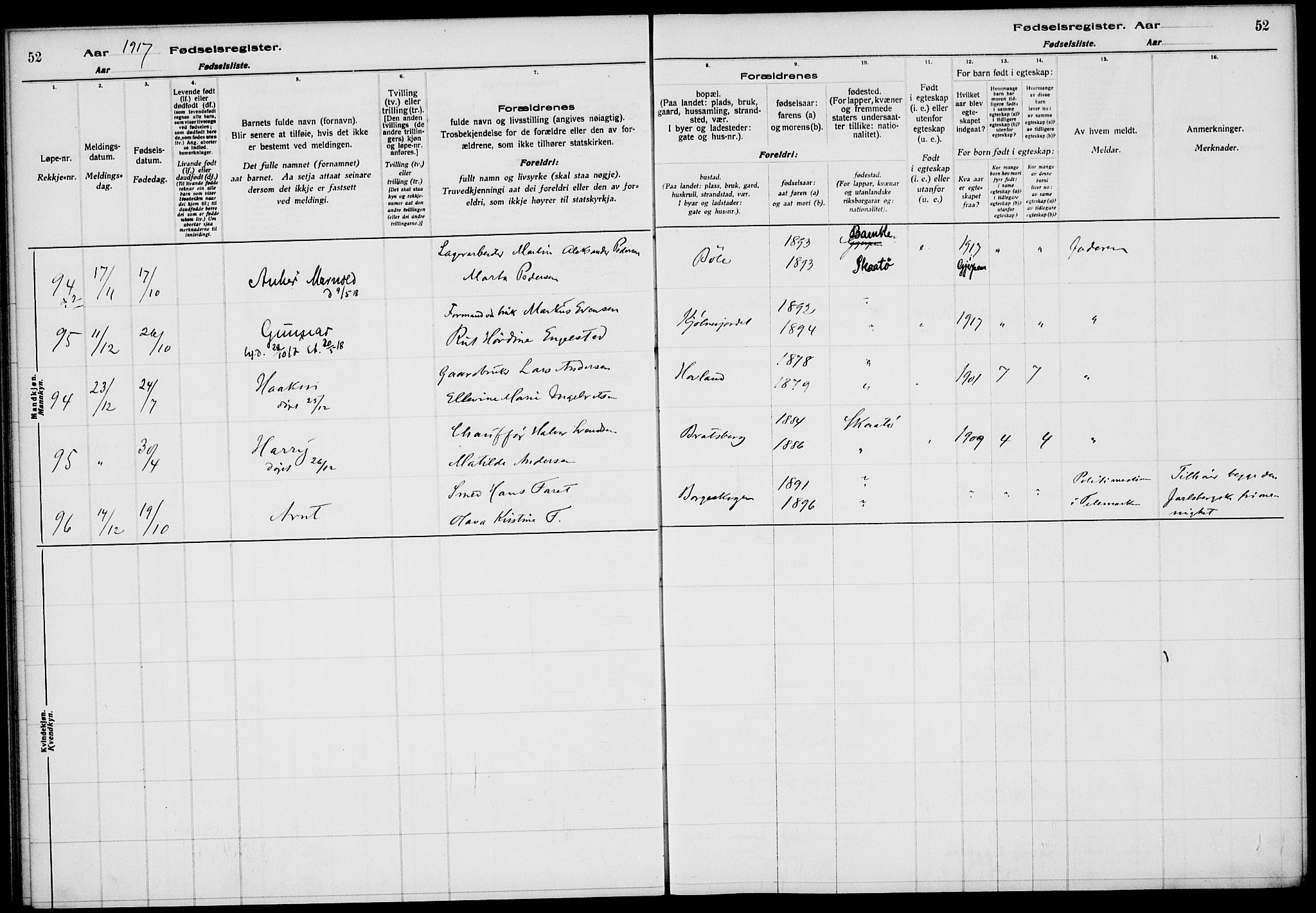 Gjerpen kirkebøker, AV/SAKO-A-265/J/Ja/L0001: Birth register no. I 1, 1916-1926, p. 52