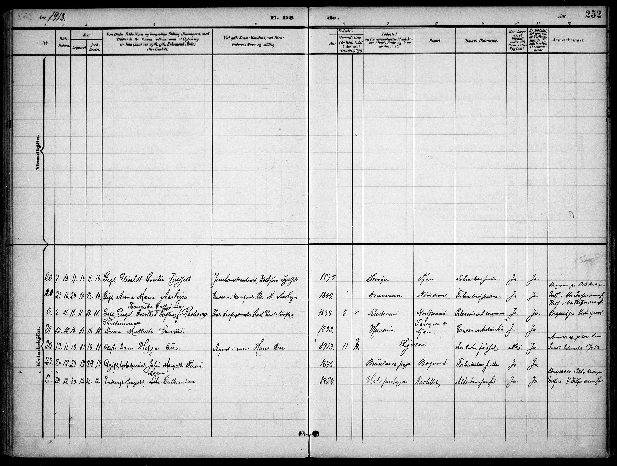 Nordstrand prestekontor Kirkebøker, SAO/A-10362a/F/Fa/L0001: Parish register (official) no. I 1, 1900-1914, p. 252