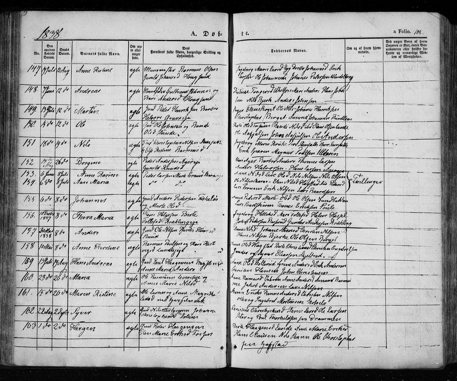 Eiker kirkebøker, SAKO/A-4/F/Fa/L0013a: Parish register (official) no. I 13A, 1832-1845, p. 108