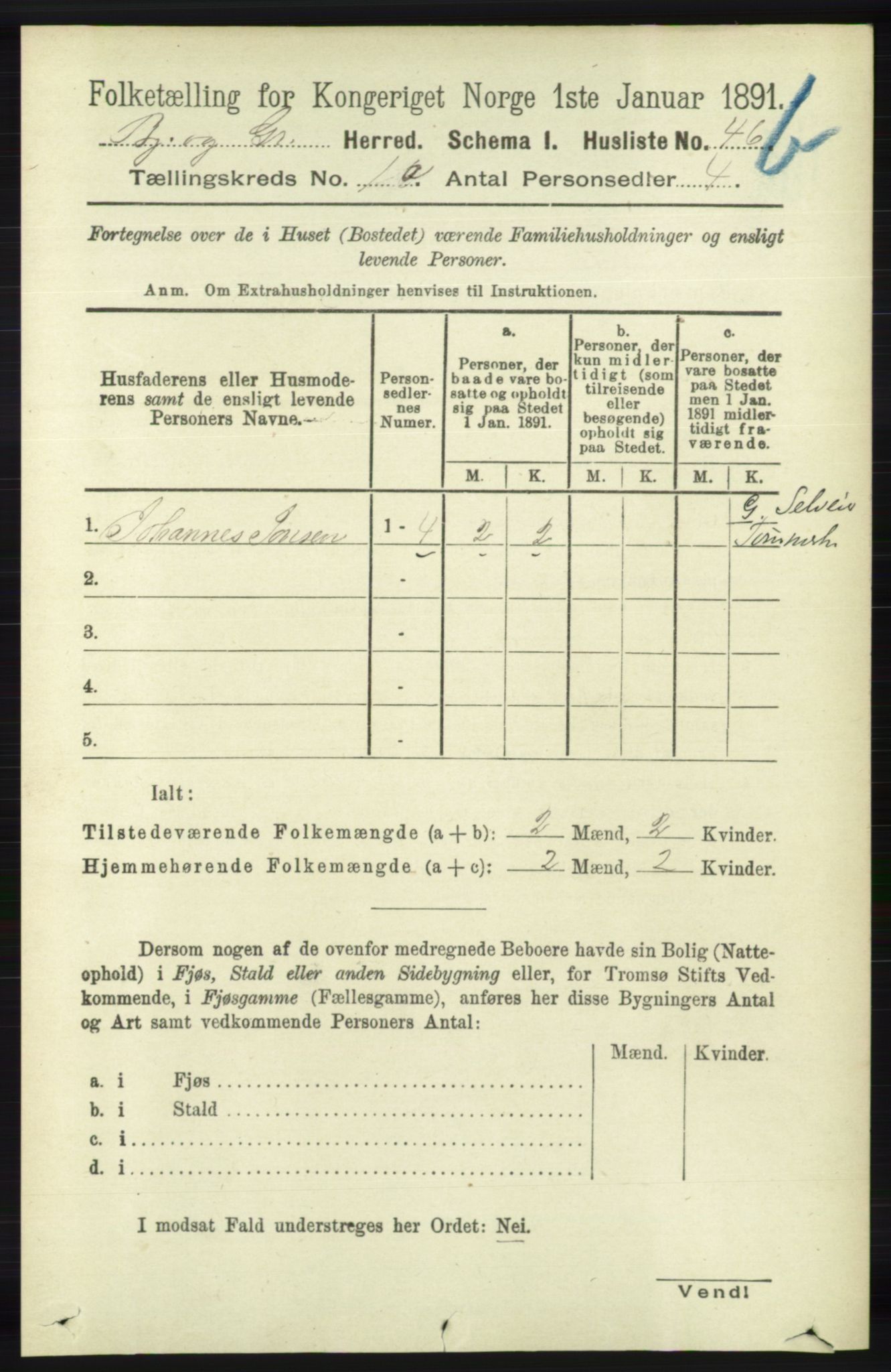 RA, 1891 census for 1024 Bjelland og Grindheim, 1891, p. 760