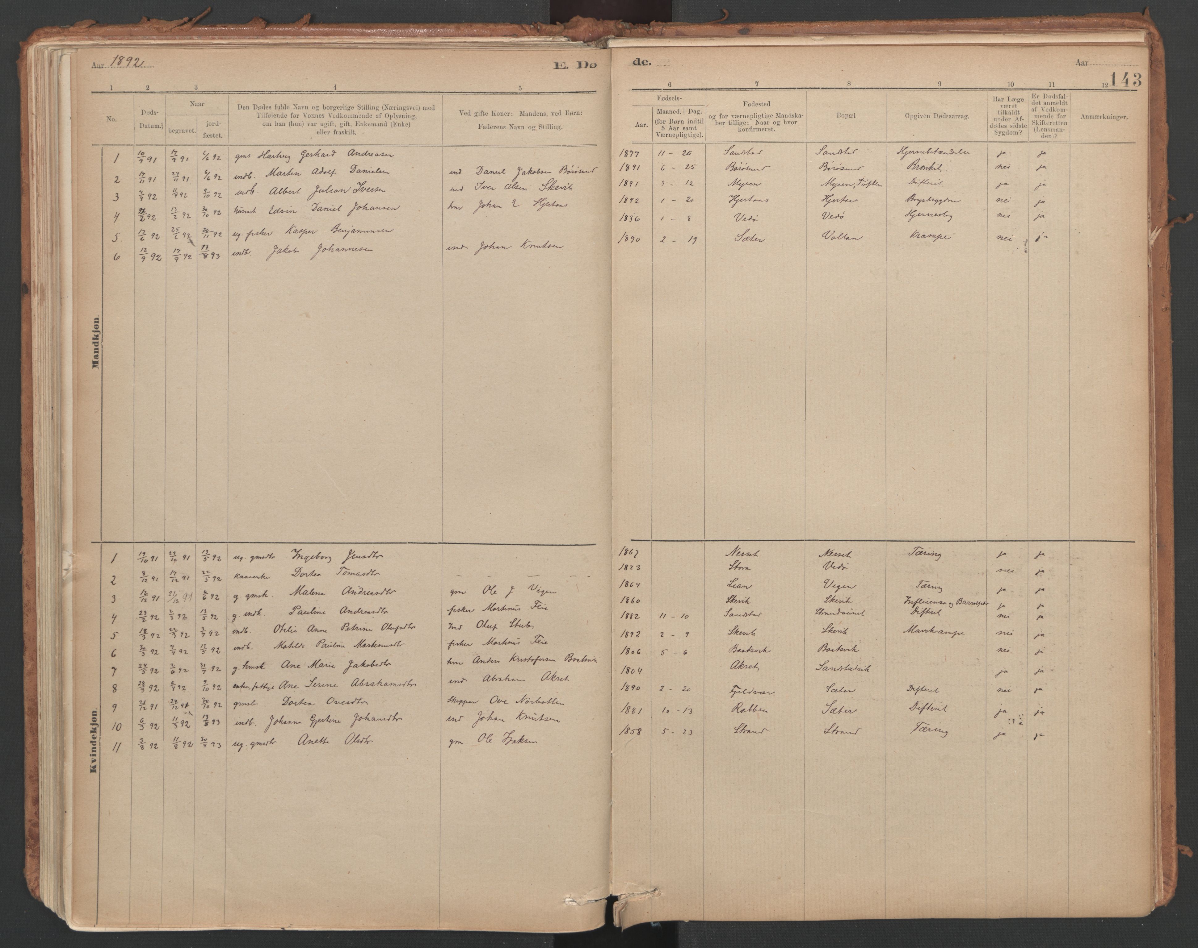 Ministerialprotokoller, klokkerbøker og fødselsregistre - Sør-Trøndelag, SAT/A-1456/639/L0572: Parish register (official) no. 639A01, 1890-1920, p. 143