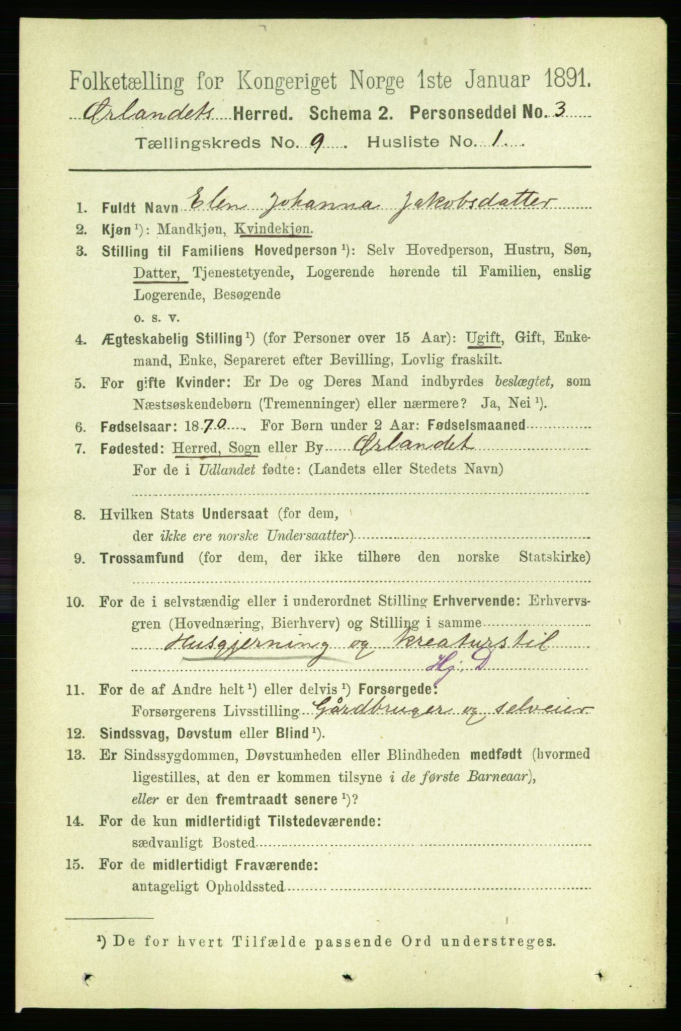 RA, 1891 census for 1621 Ørland, 1891, p. 3797