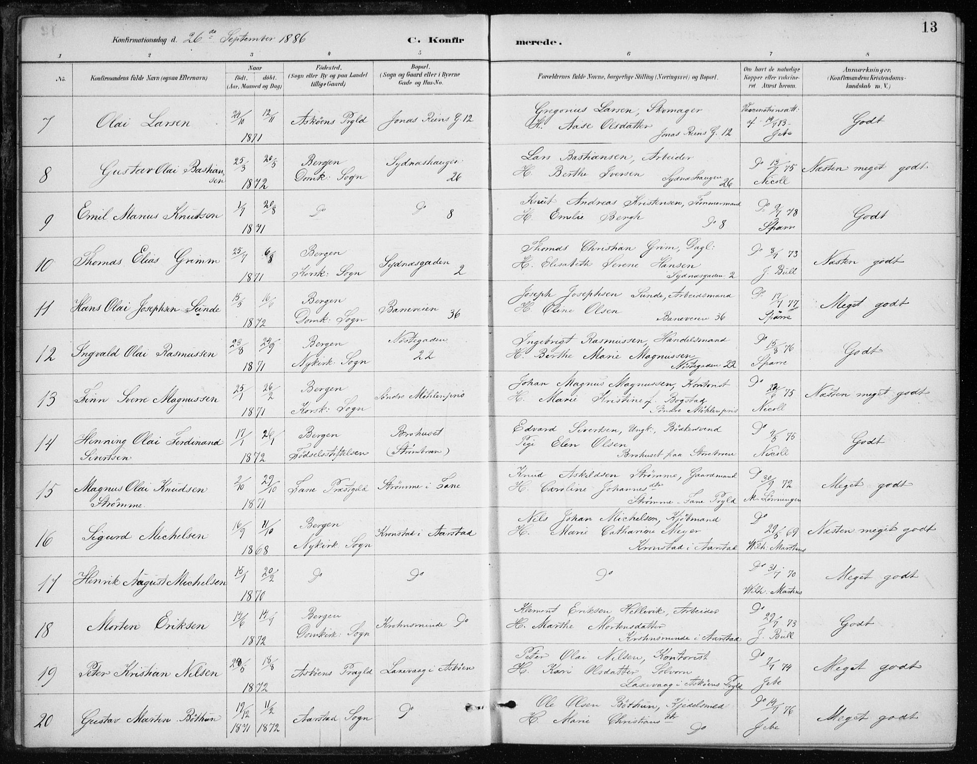 Johanneskirken sokneprestembete, AV/SAB-A-76001/H/Haa/L0008: Parish register (official) no. C 1, 1885-1907, p. 13
