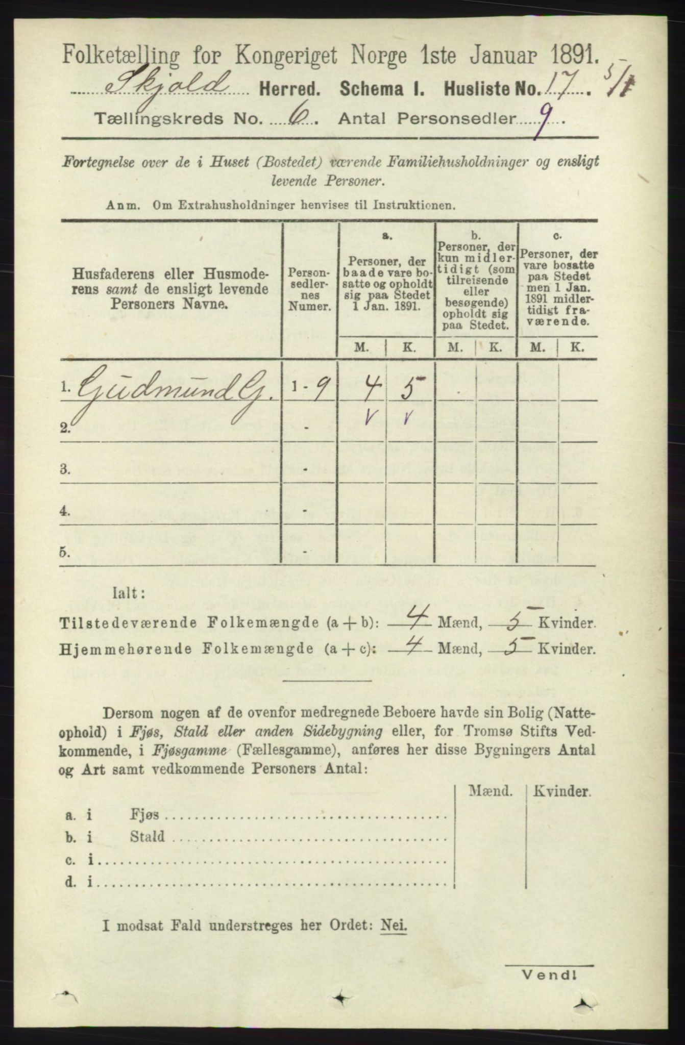 RA, 1891 census for 1154 Skjold, 1891, p. 966