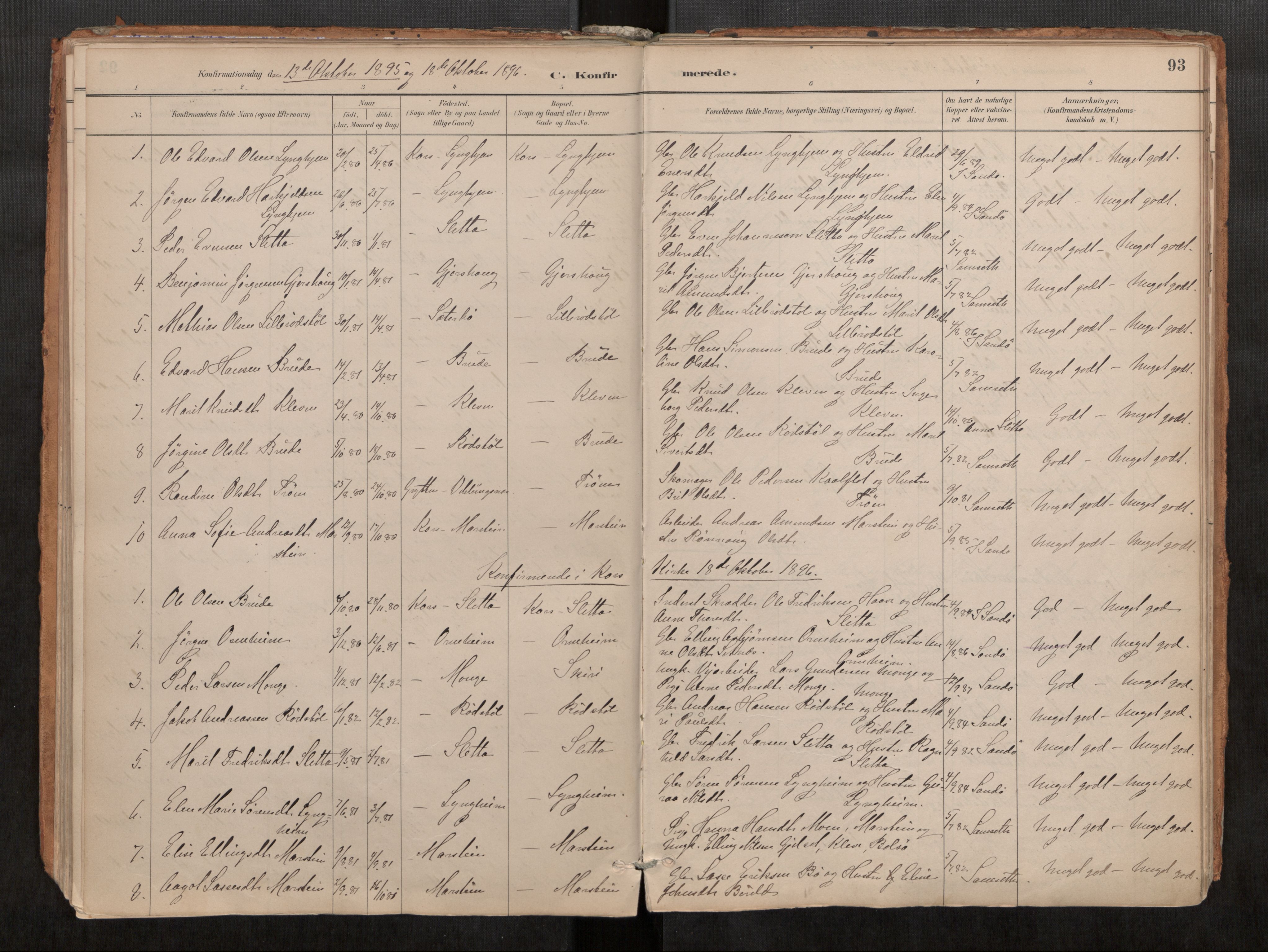 Ministerialprotokoller, klokkerbøker og fødselsregistre - Møre og Romsdal, SAT/A-1454/546/L0599: Parish register (official) no. 546A03, 1882-1920, p. 93