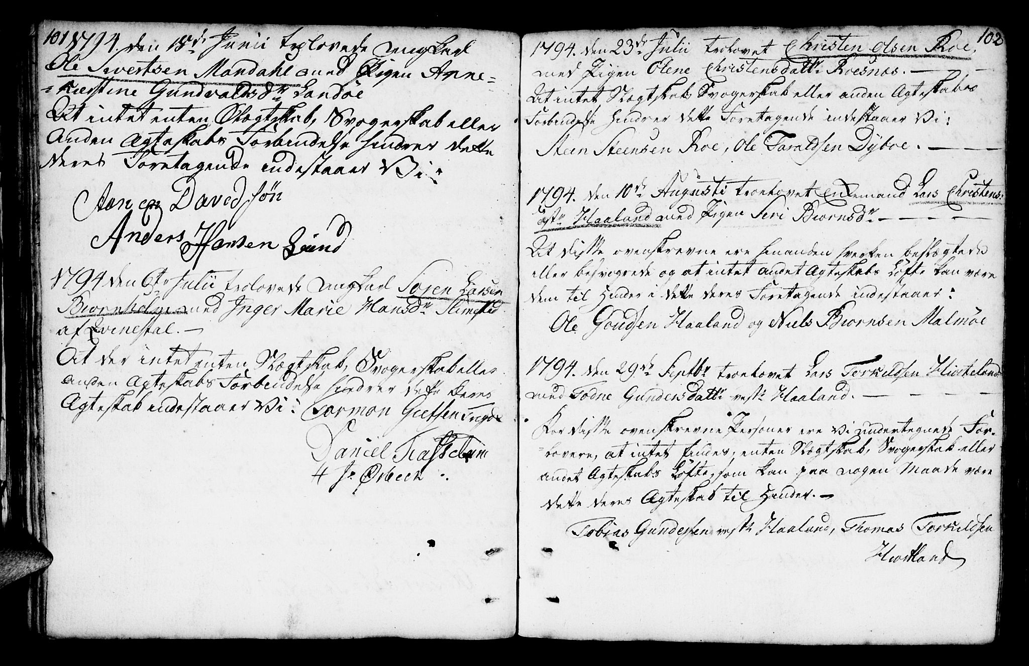 Mandal sokneprestkontor, AV/SAK-1111-0030/F/Fa/Faa/L0007: Parish register (official) no. A 7, 1783-1818, p. 101-102