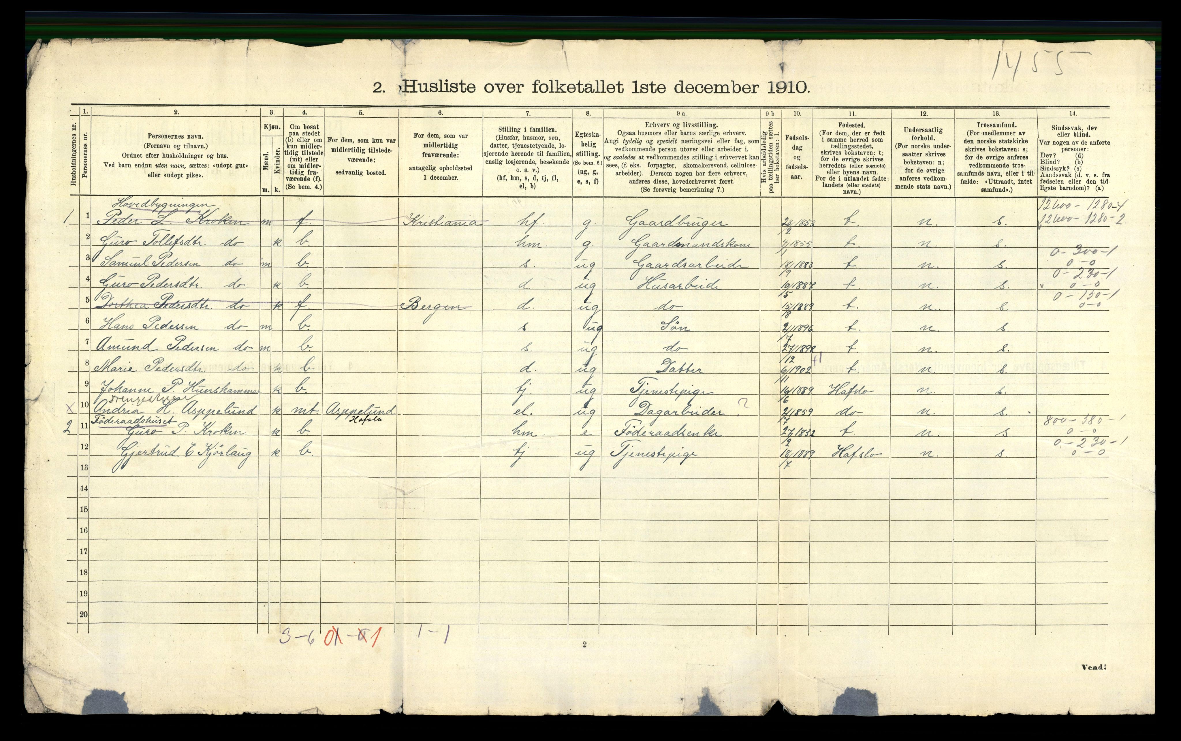 RA, 1910 census for Luster, 1910, p. 50