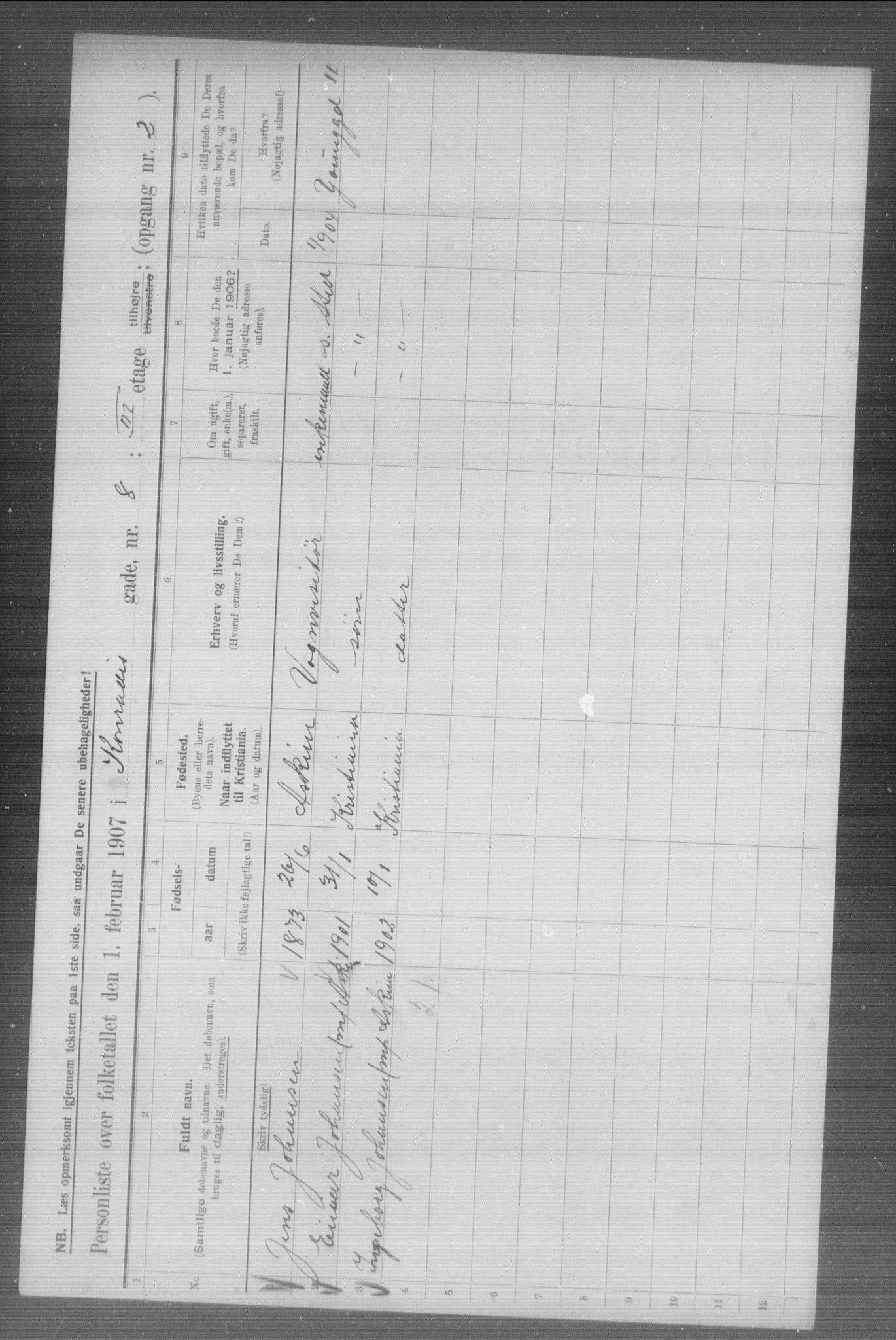 OBA, Municipal Census 1907 for Kristiania, 1907, p. 6909