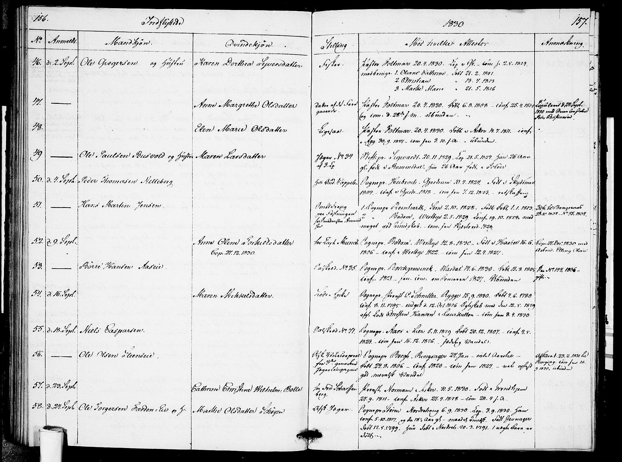 Garnisonsmenigheten Kirkebøker, AV/SAO-A-10846/F/Fa/L0005: Parish register (official) no. 5, 1824-1830, p. 156-157