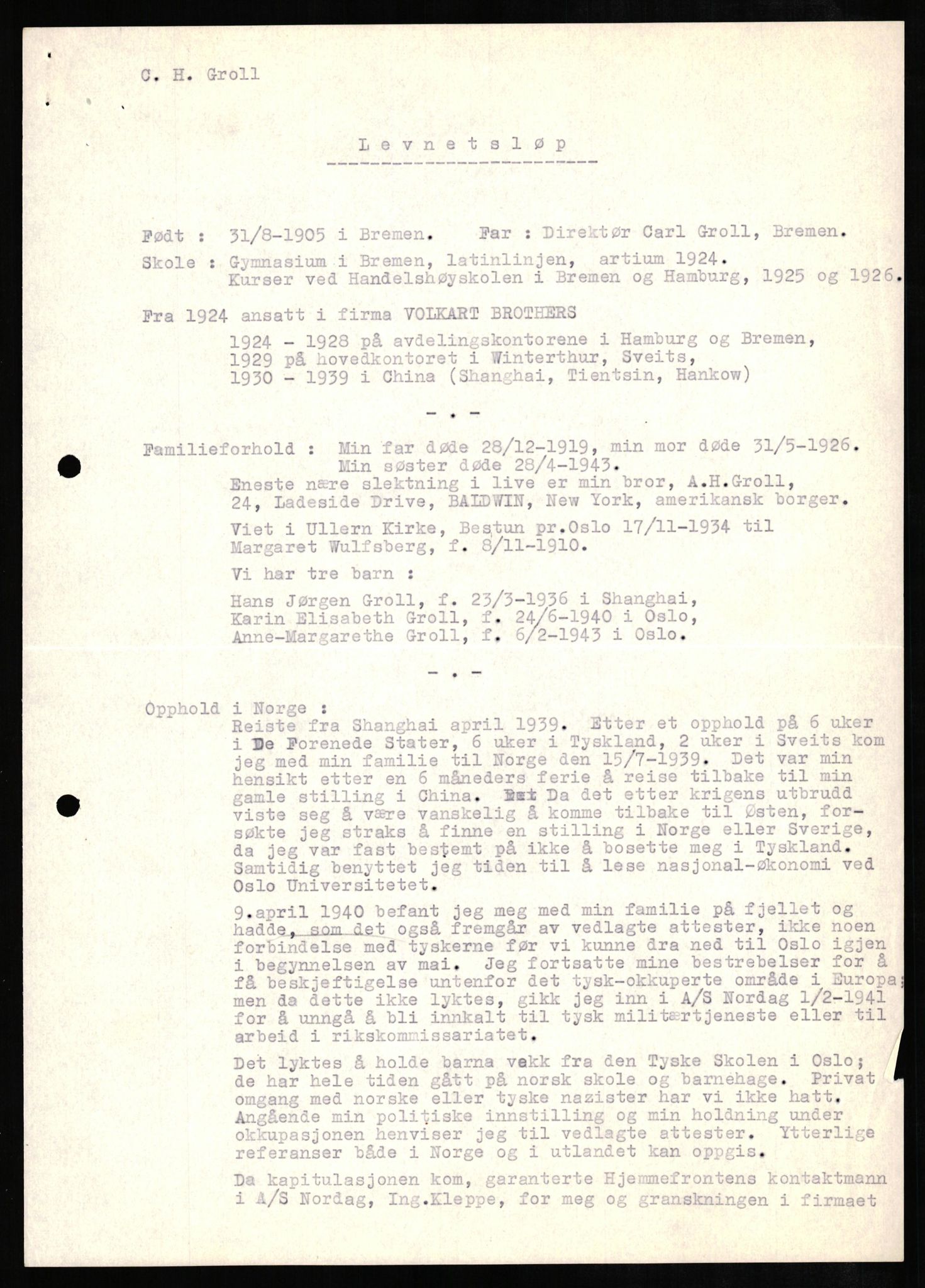 Forsvaret, Forsvarets overkommando II, AV/RA-RAFA-3915/D/Db/L0010: CI Questionaires. Tyske okkupasjonsstyrker i Norge. Tyskere., 1945-1946, p. 241