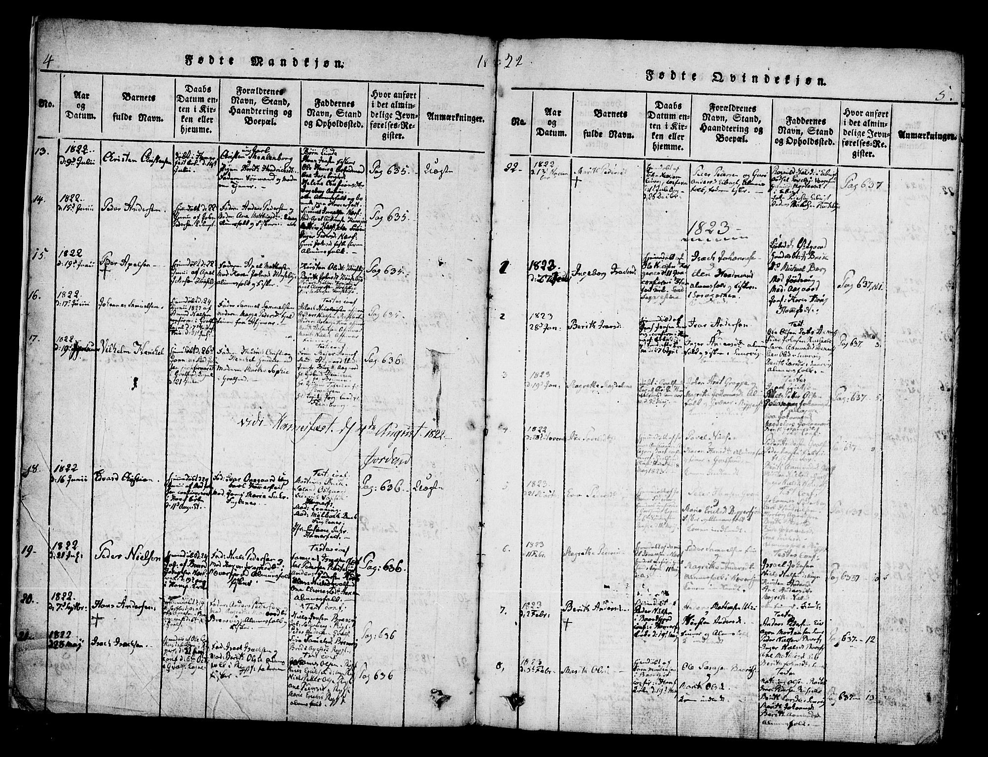 Hammerfest sokneprestkontor, AV/SATØ-S-1347/H/Ha/L0003.kirke: Parish register (official) no. 3, 1821-1842, p. 4-5