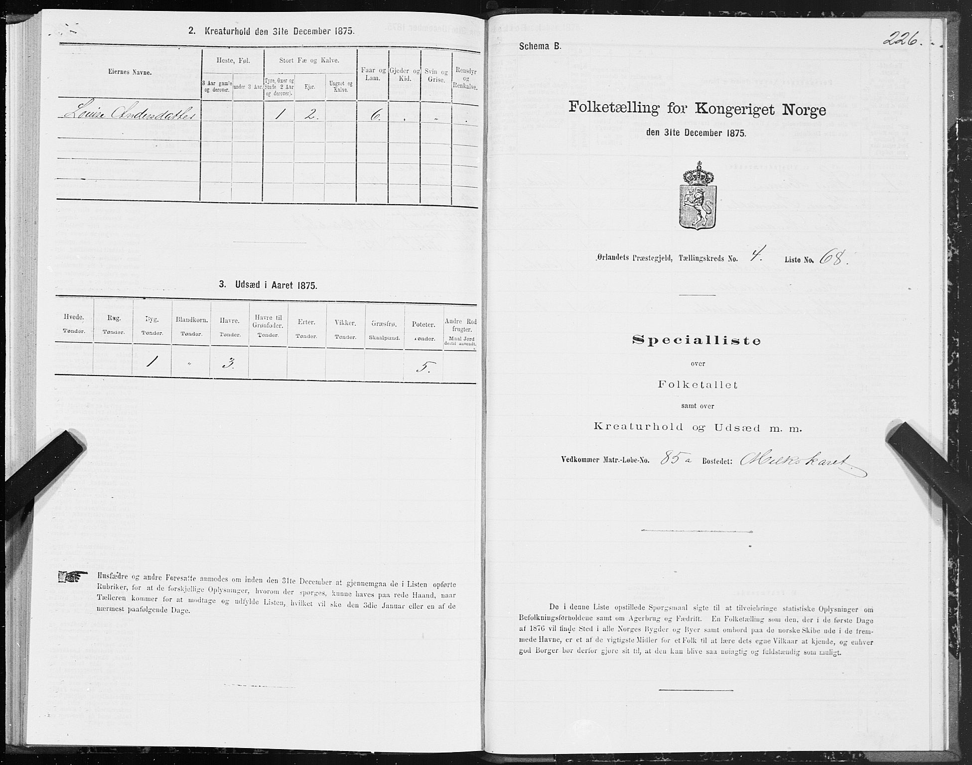 SAT, 1875 census for 1621P Ørland, 1875, p. 2226