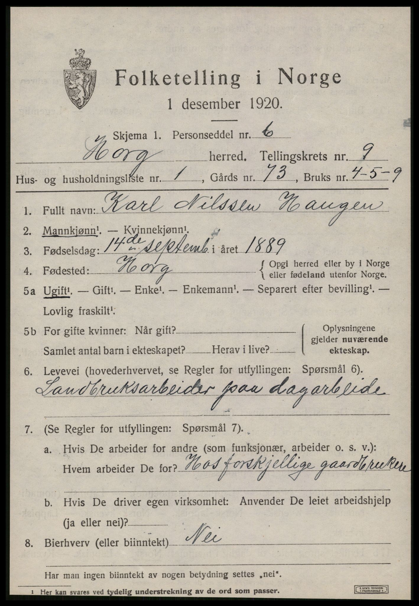 SAT, 1920 census for Horg, 1920, p. 5360