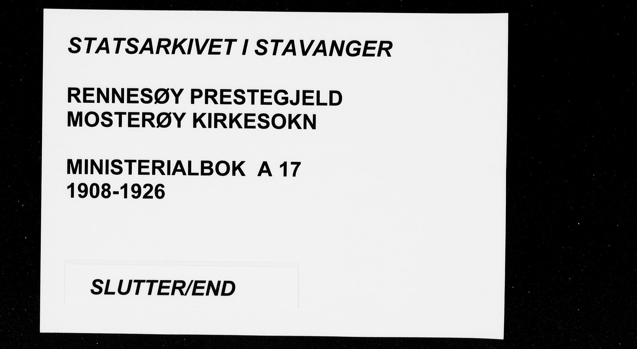 Rennesøy sokneprestkontor, AV/SAST-A -101827/H/Ha/Haa/L0017: Parish register (official) no. A 17, 1908-1926