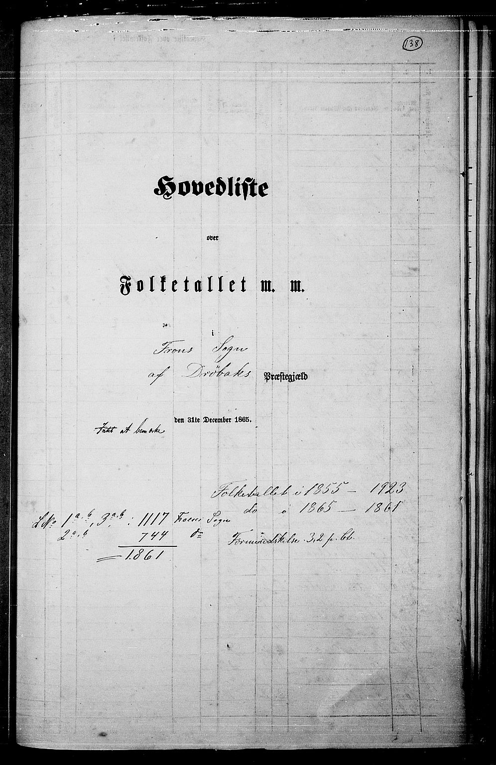 RA, 1865 census for Drøbak/Frogn, 1865, p. 1
