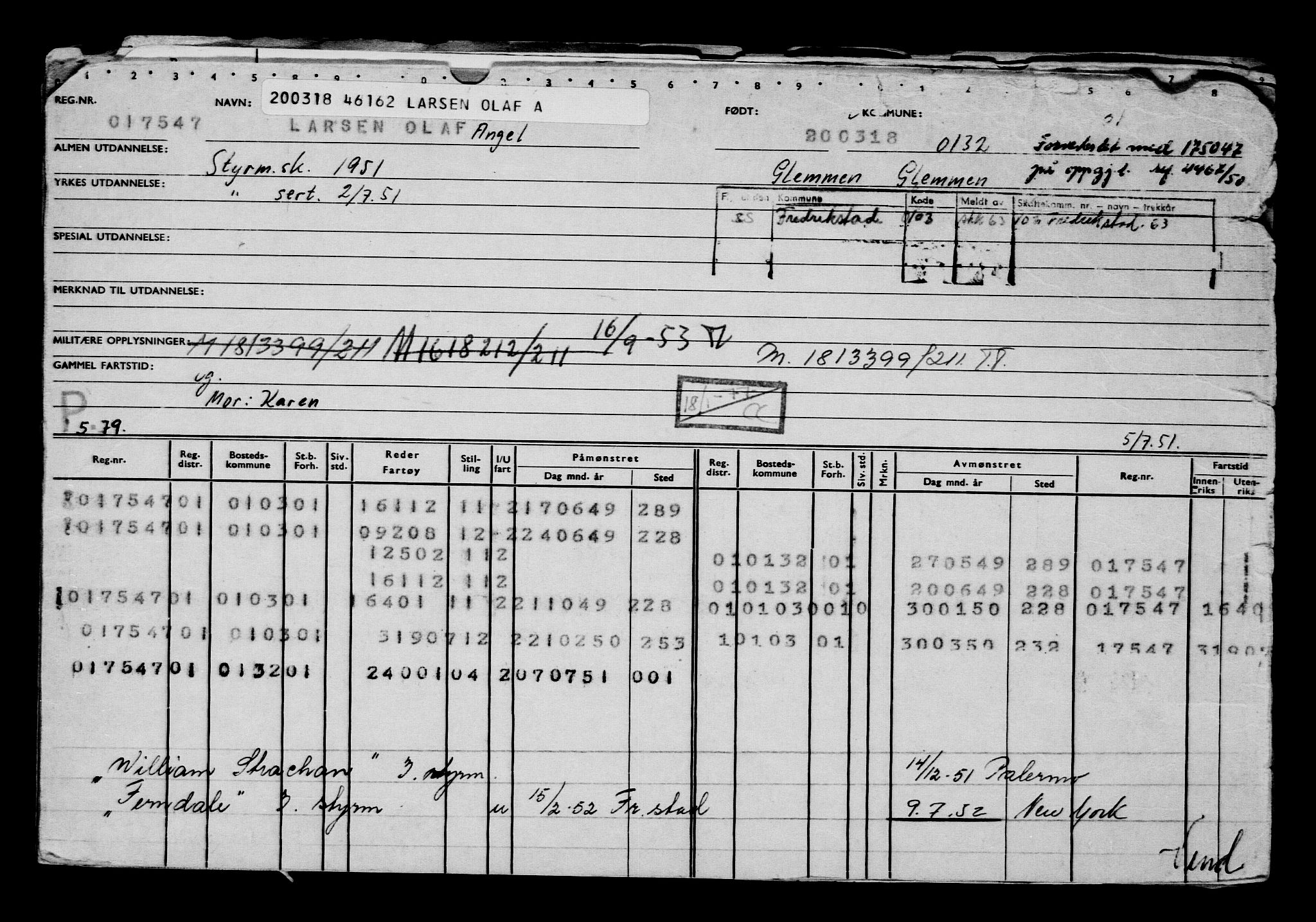 Direktoratet for sjømenn, AV/RA-S-3545/G/Gb/L0156: Hovedkort, 1918, p. 452