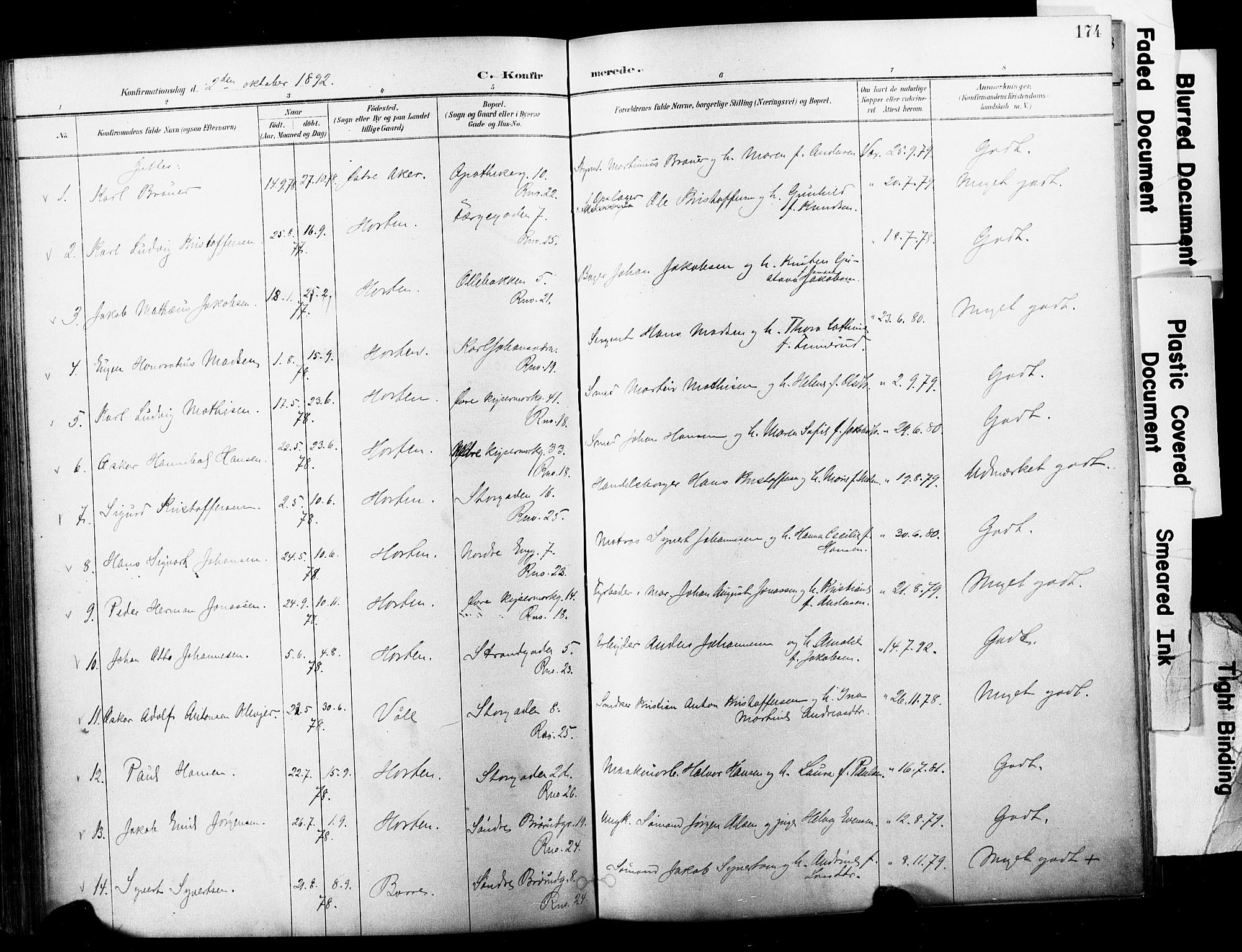 Horten kirkebøker, AV/SAKO-A-348/F/Fa/L0004: Parish register (official) no. 4, 1888-1895, p. 174