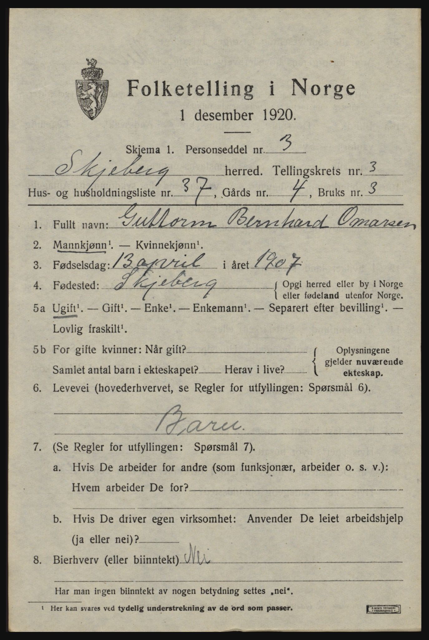 SAO, 1920 census for Skjeberg, 1920, p. 4789