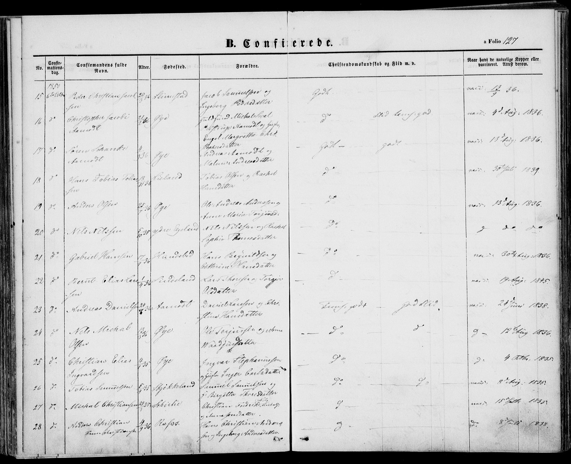 Kvinesdal sokneprestkontor, AV/SAK-1111-0026/F/Fa/Fab/L0005: Parish register (official) no. A 5, 1844-1857, p. 127