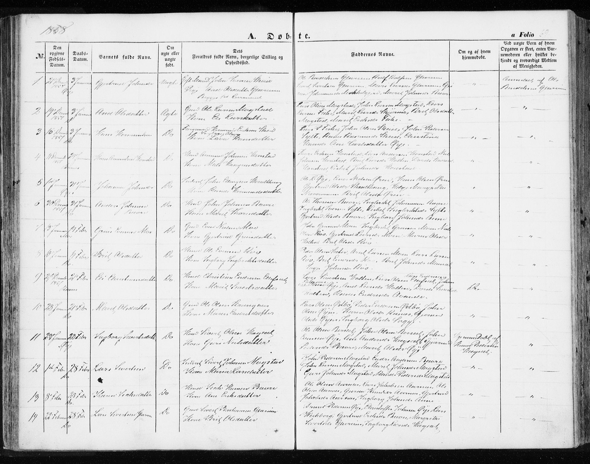 Ministerialprotokoller, klokkerbøker og fødselsregistre - Møre og Romsdal, SAT/A-1454/595/L1044: Parish register (official) no. 595A06, 1852-1863, p. 69