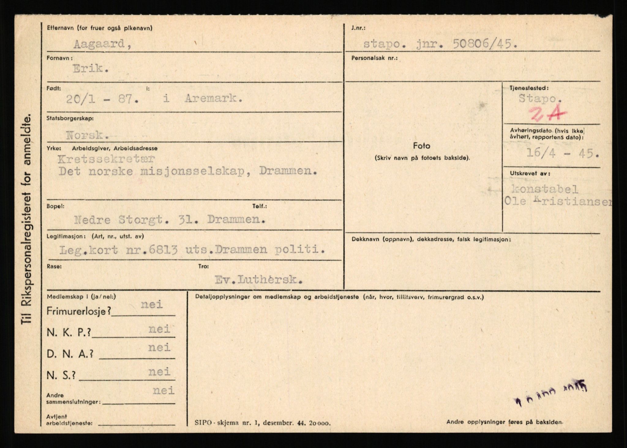 Statspolitiet - Hovedkontoret / Osloavdelingen, AV/RA-S-1329/C/Ca/L0001: Aabakken - Armann, 1943-1945, p. 84