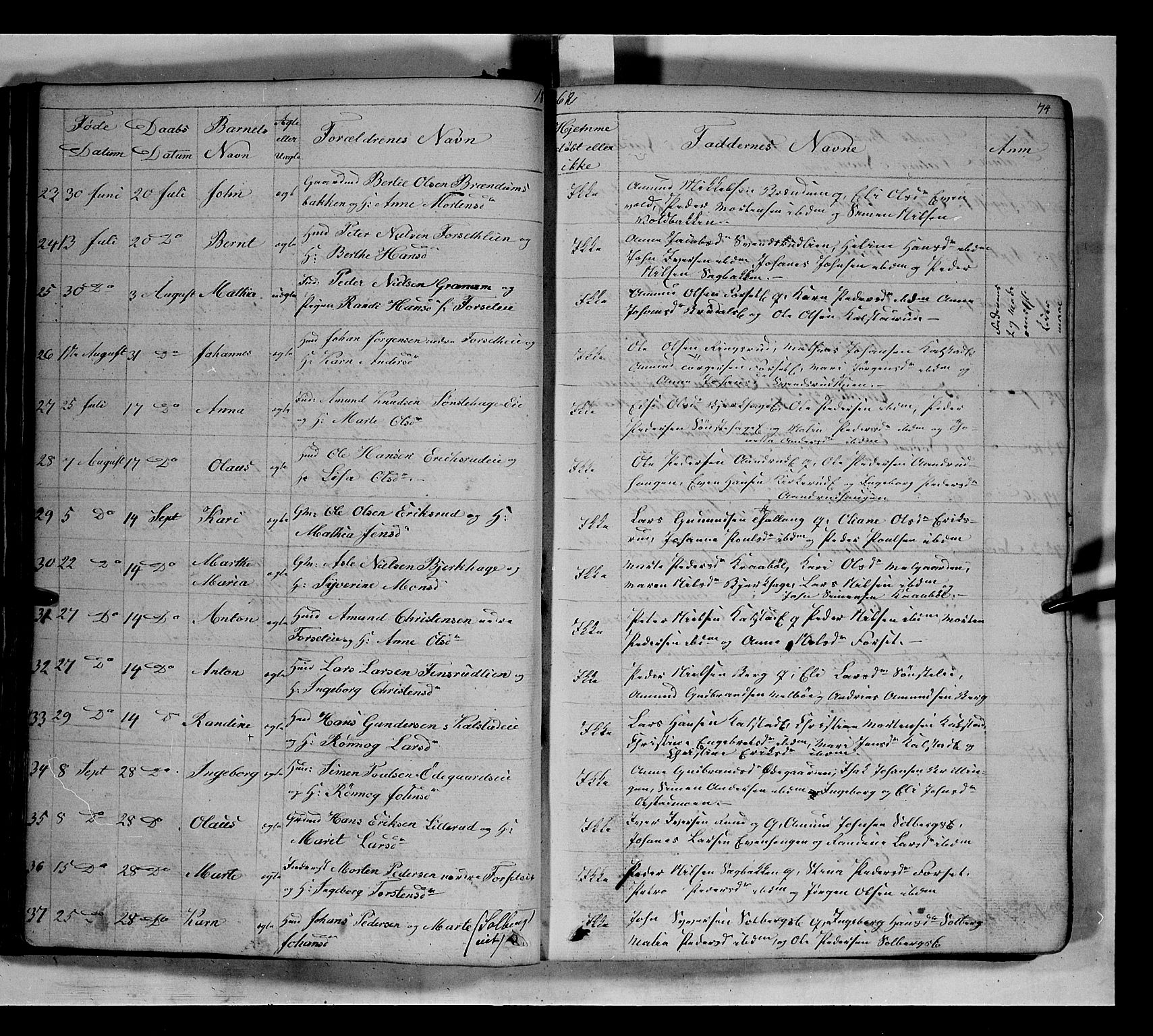 Gausdal prestekontor, AV/SAH-PREST-090/H/Ha/Hab/L0005: Parish register (copy) no. 5, 1846-1867, p. 74