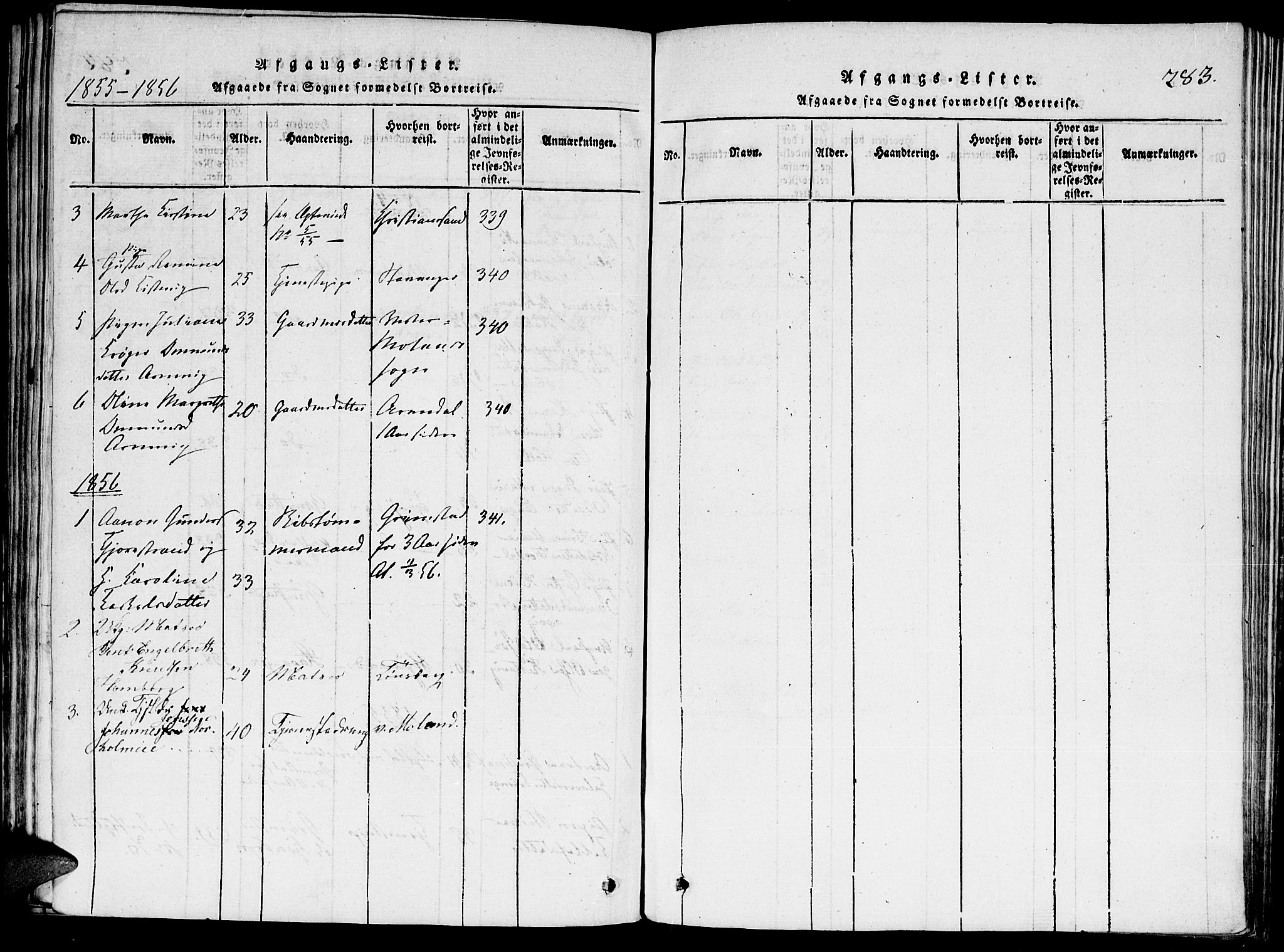 Hommedal sokneprestkontor, SAK/1111-0023/F/Fa/Faa/L0001: Parish register (official) no. A 1, 1816-1860, p. 283