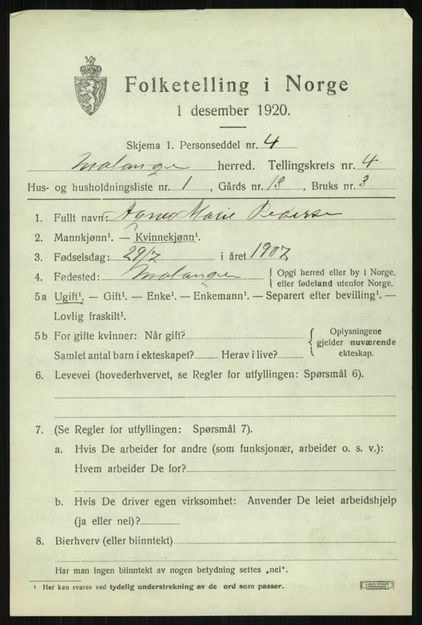 SATØ, 1920 census for Malangen, 1920, p. 1591